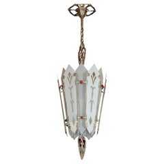 Used Art Deco Pendant Light w Etched Glass from Brooklyn NY