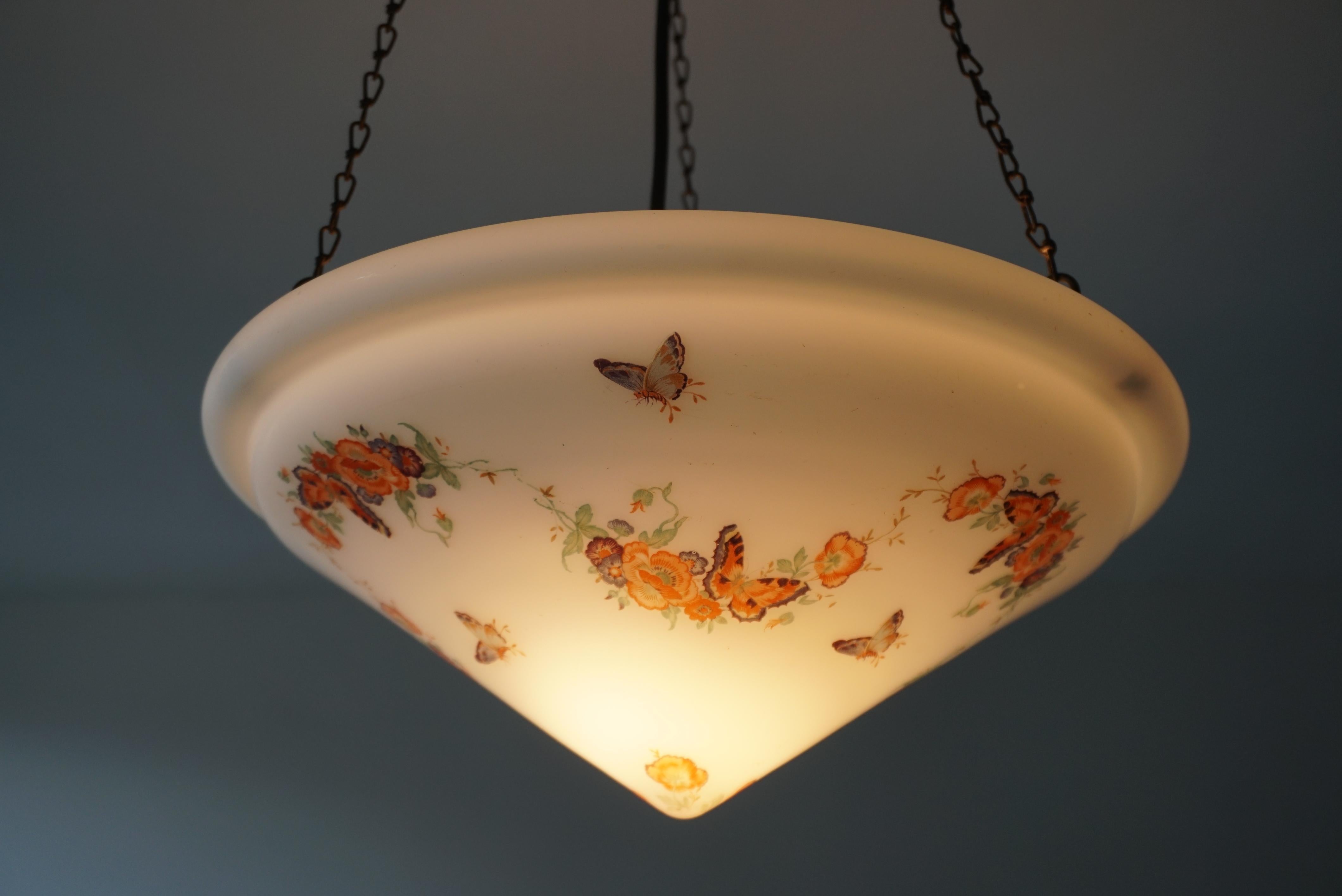 Art Deco Pendant Light with Floral Motifs and Butterflies 4