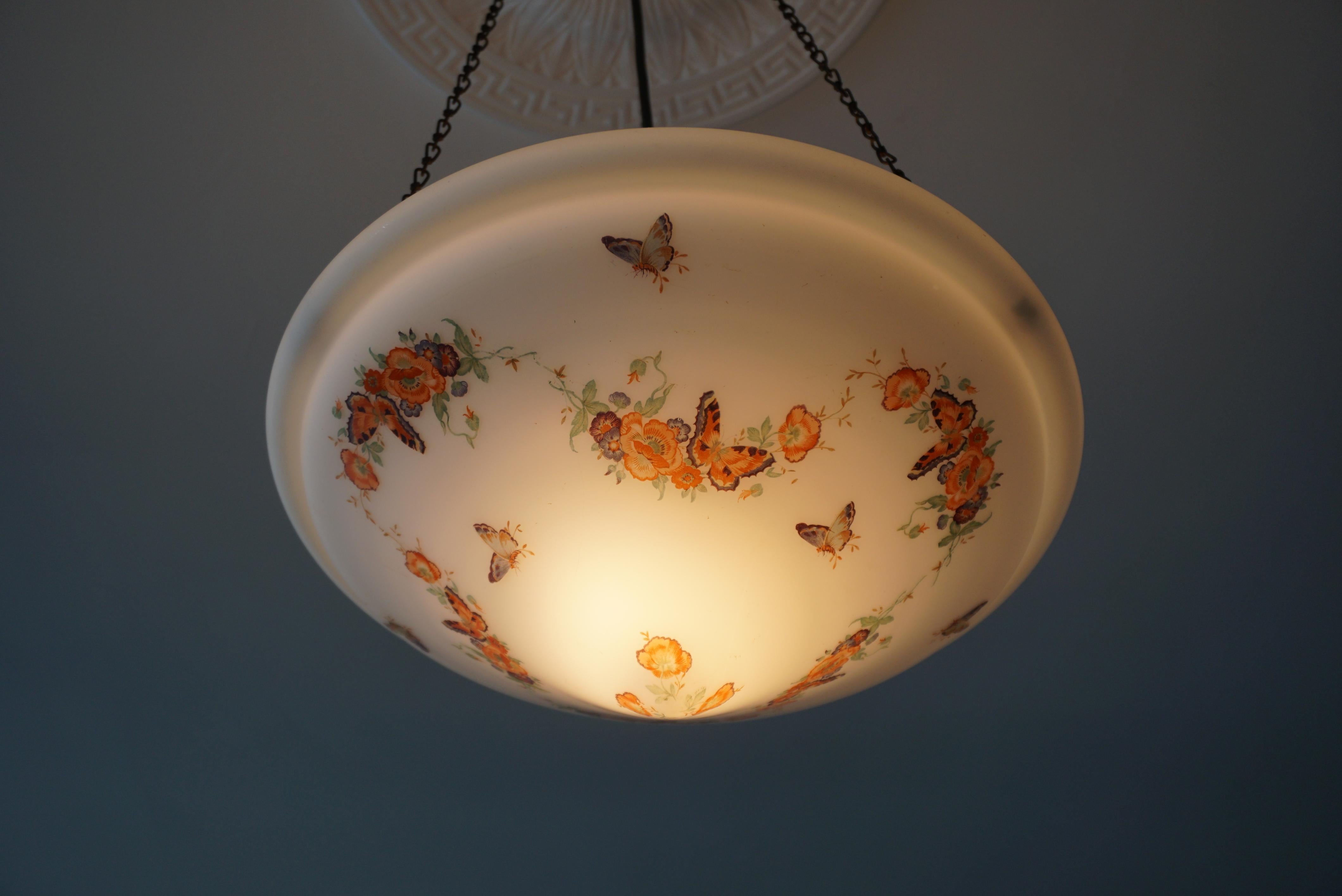 Art Deco Pendant Light with Floral Motifs and Butterflies 5
