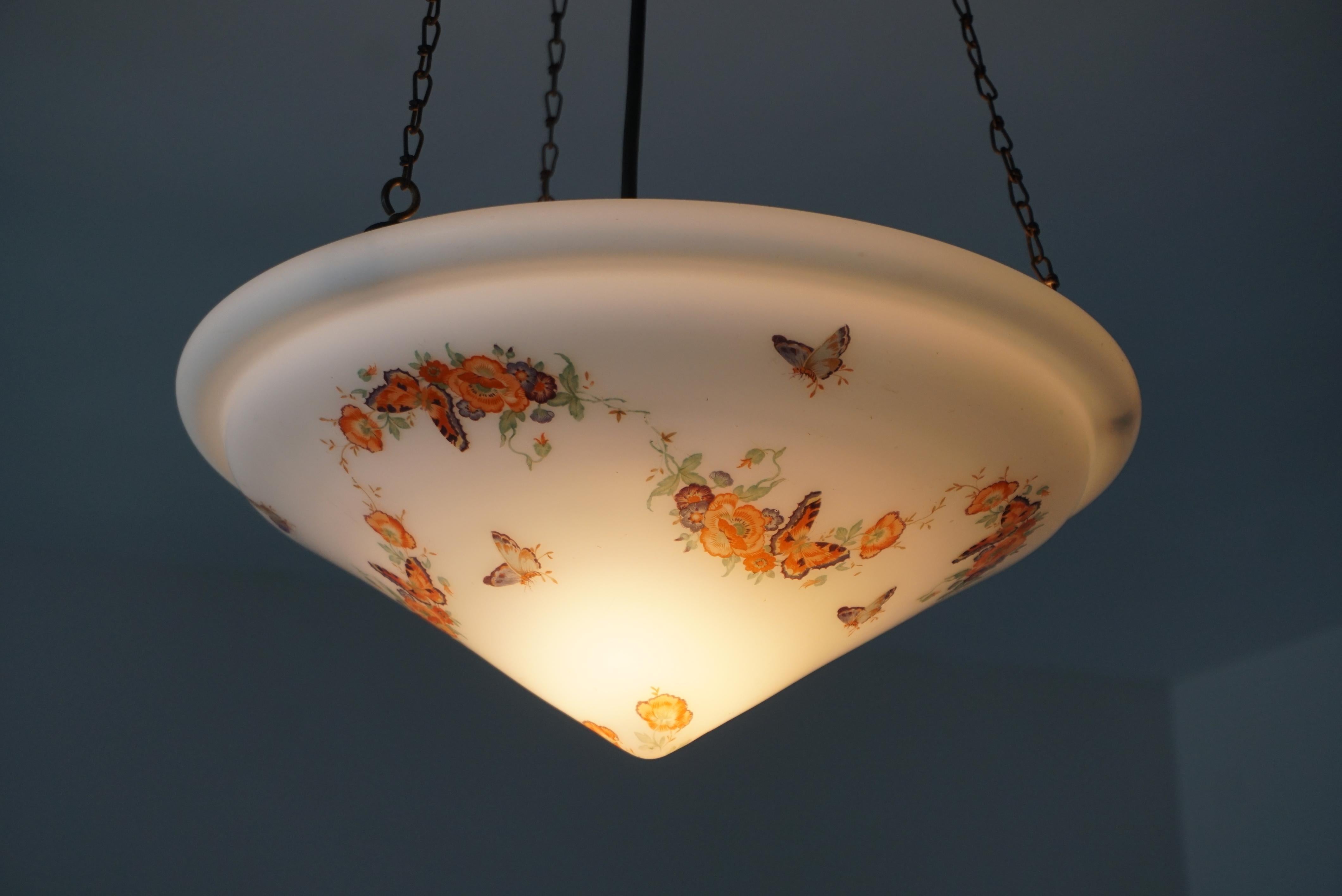 Art Deco Pendant Light with Floral Motifs and Butterflies 2