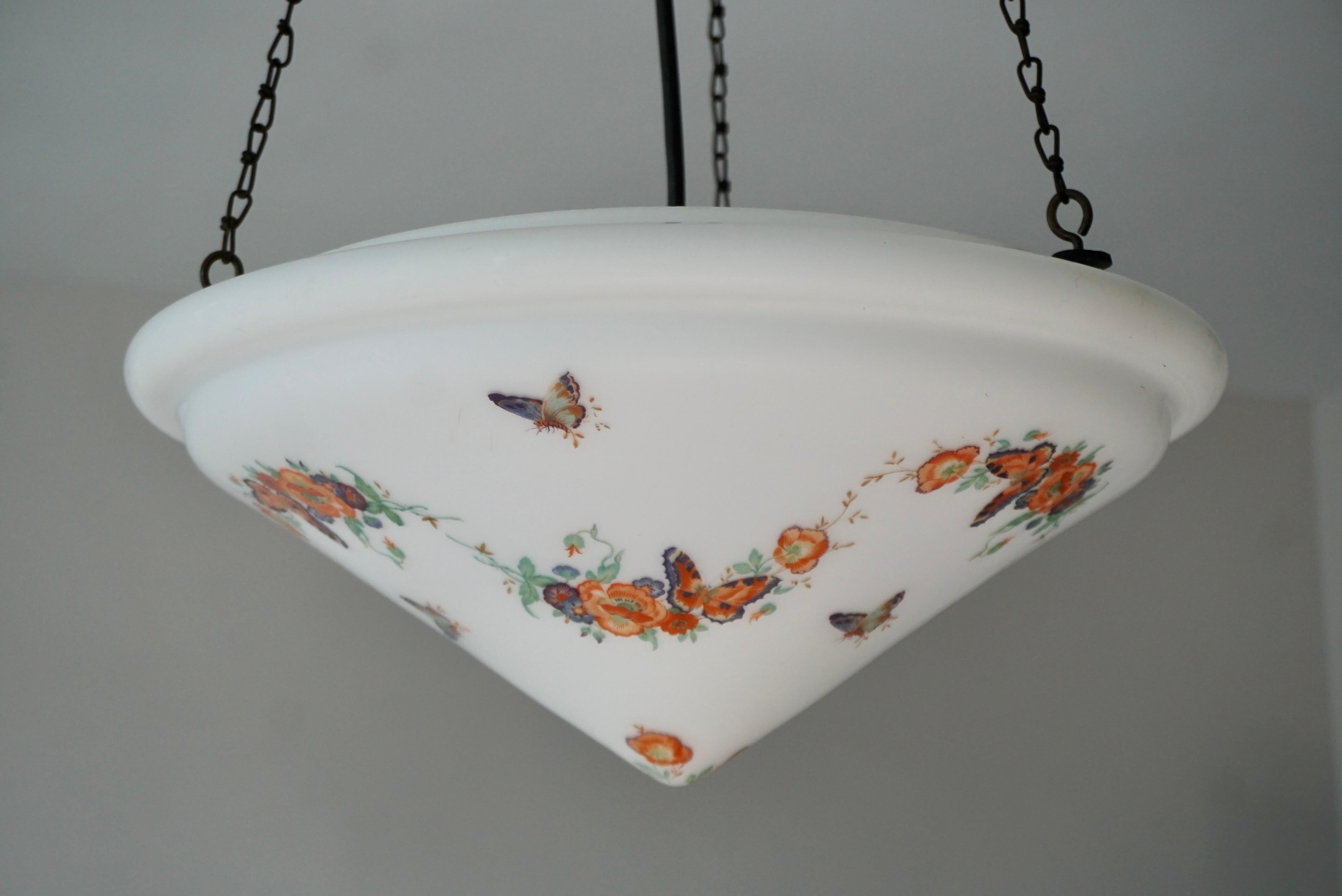 Art Deco Pendant Light with Floral Motifs and Butterflies 3