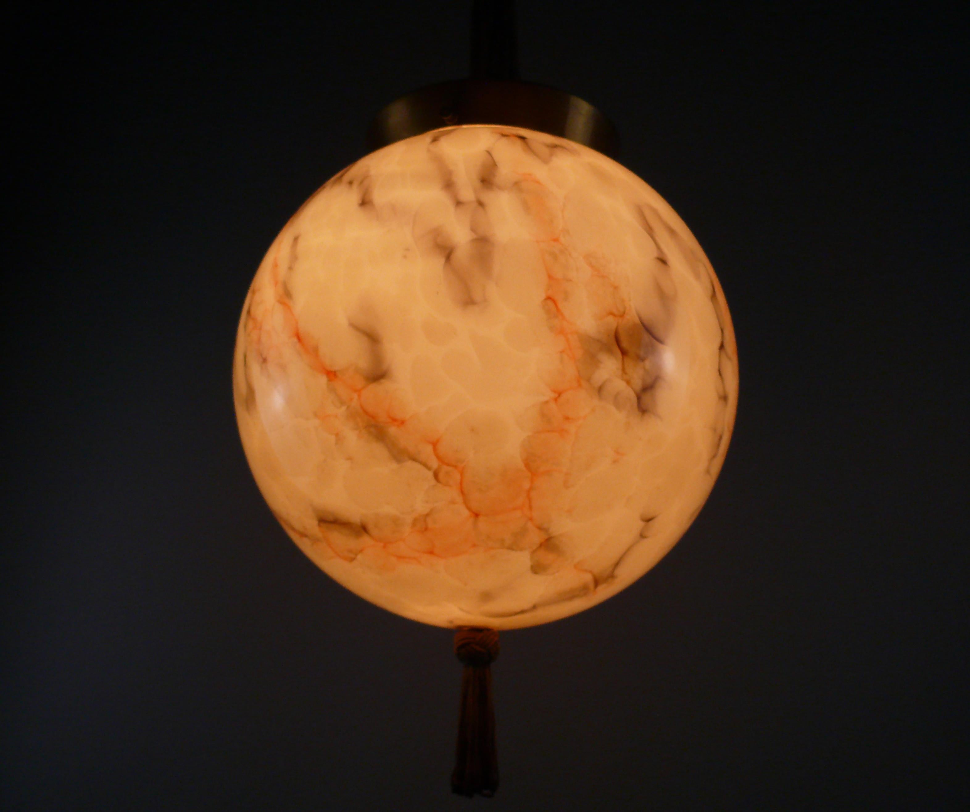 German Art Déco Pendant Light With Marbled Glass, 1930s