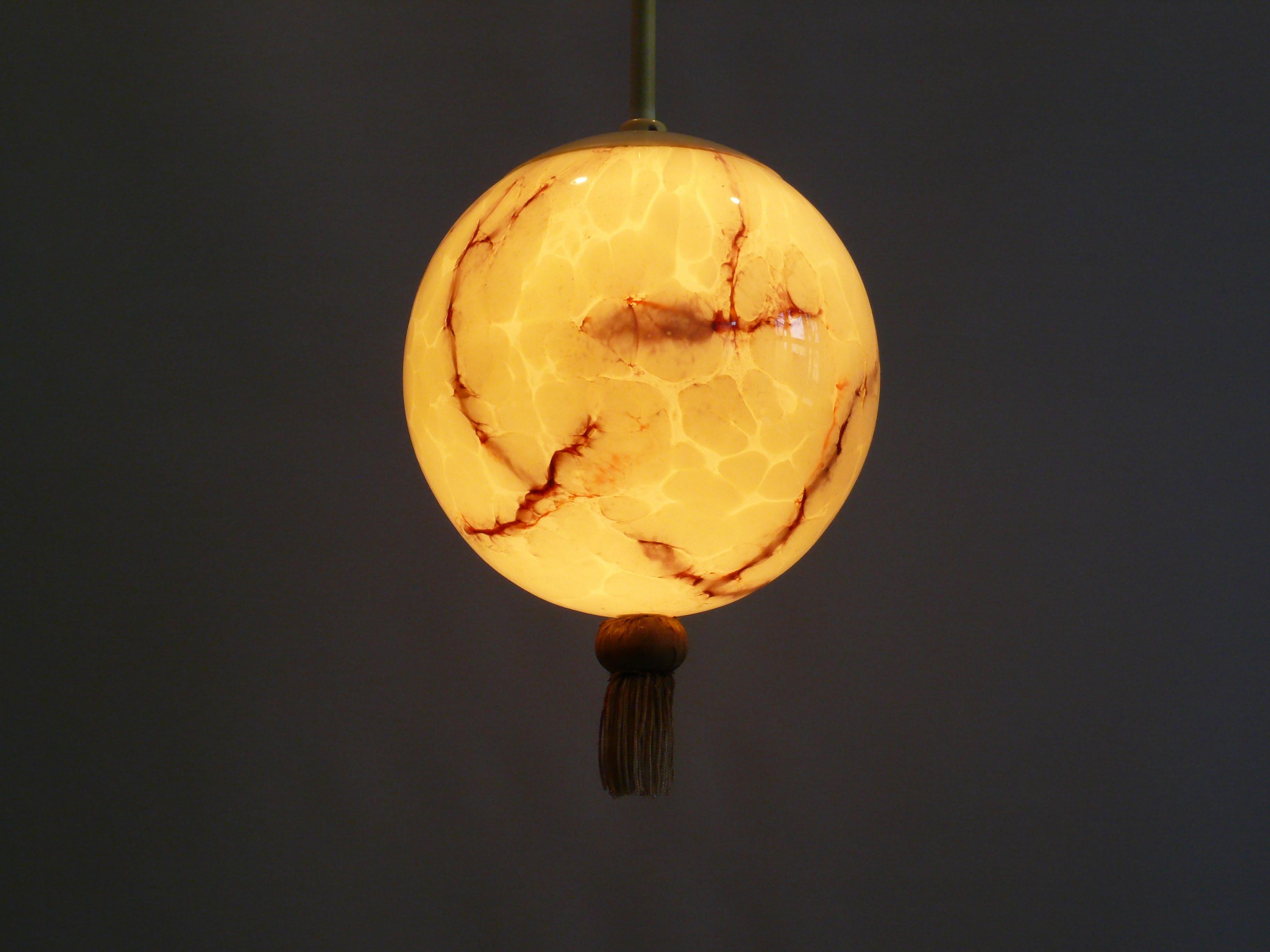 German Art Déco Pendant Light With Marbled Glass, 1930s For Sale