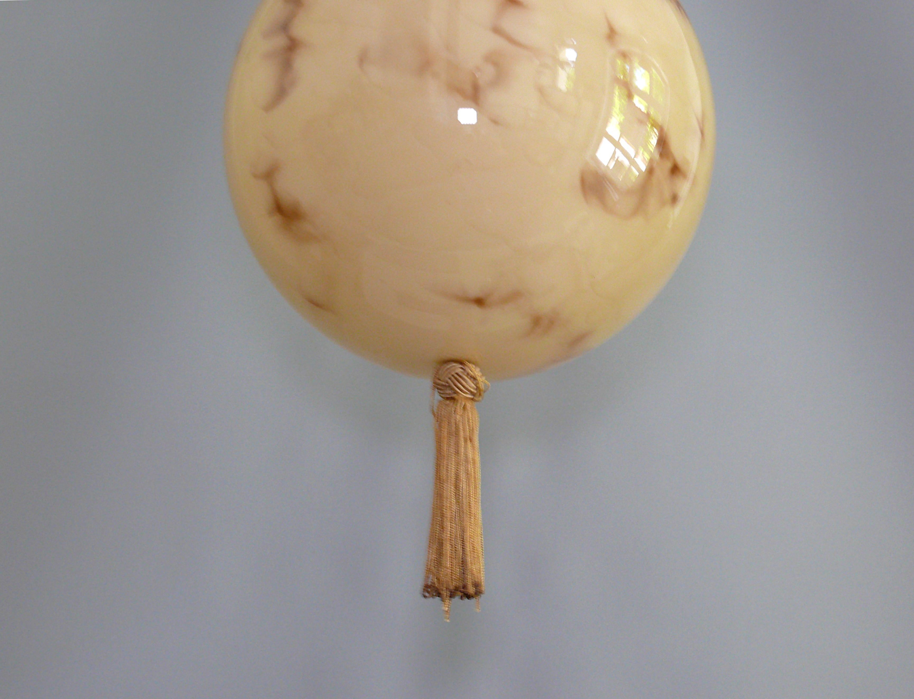 German Art Déco Pendant Light With Marbled Glass, 1930s For Sale