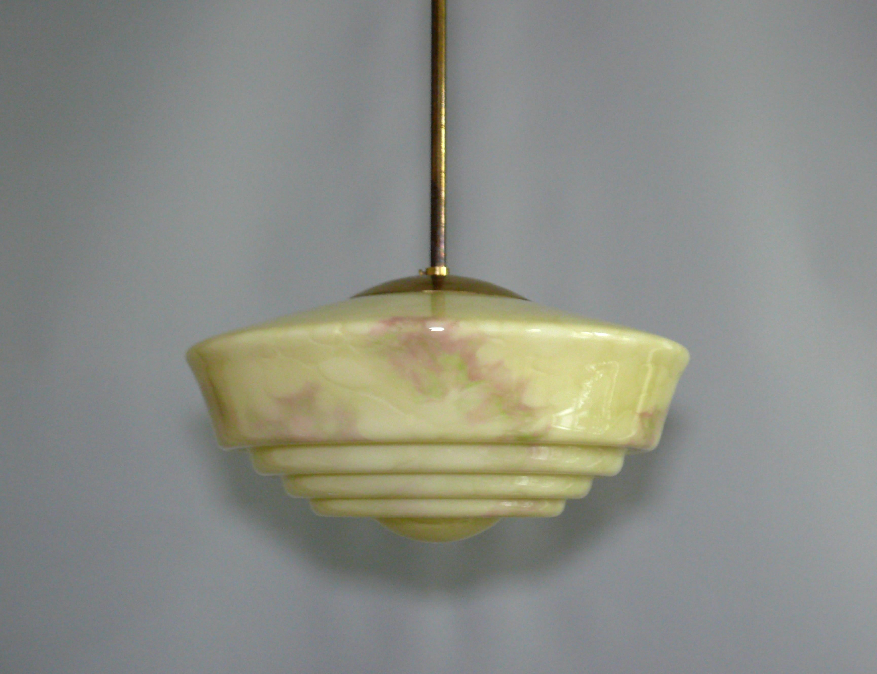 German Art Déco Pendant Light With Marbled Glass, 1930s