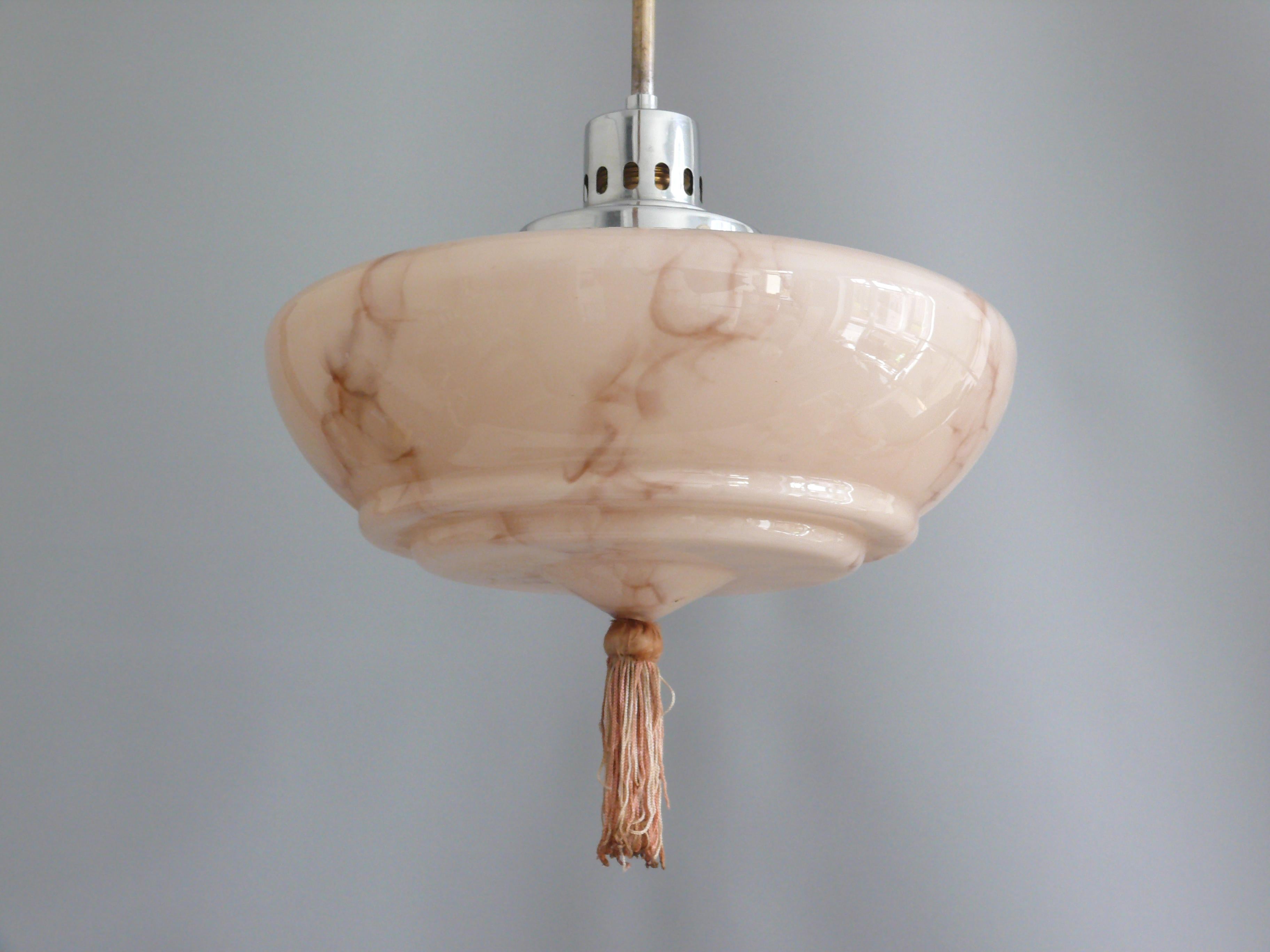 Art Déco Pendant Light With Marbled Glass, 1930s In Good Condition For Sale In Schwerin, MV