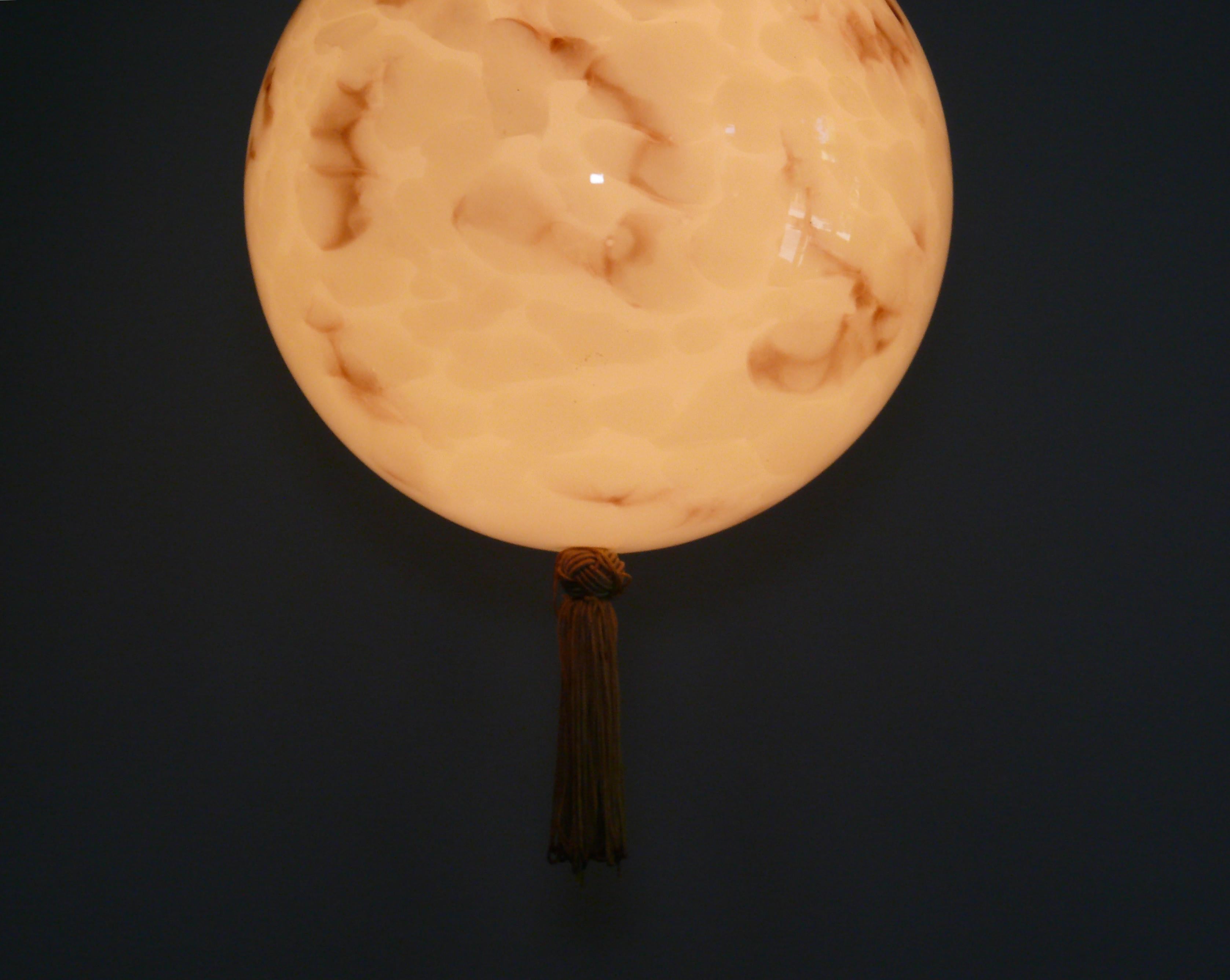 Art Déco Pendant Light With Marbled Glass, 1930s In Good Condition For Sale In Schwerin, MV