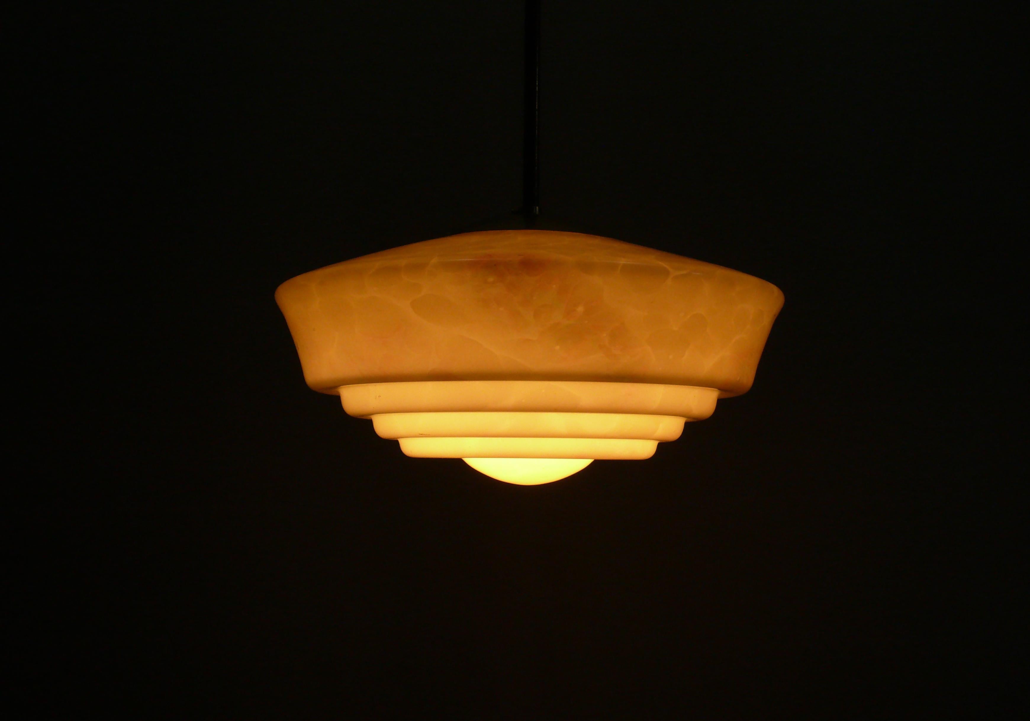 Art Déco Pendant Light With Marbled Glass, 1930s In Good Condition In Schwerin, MV
