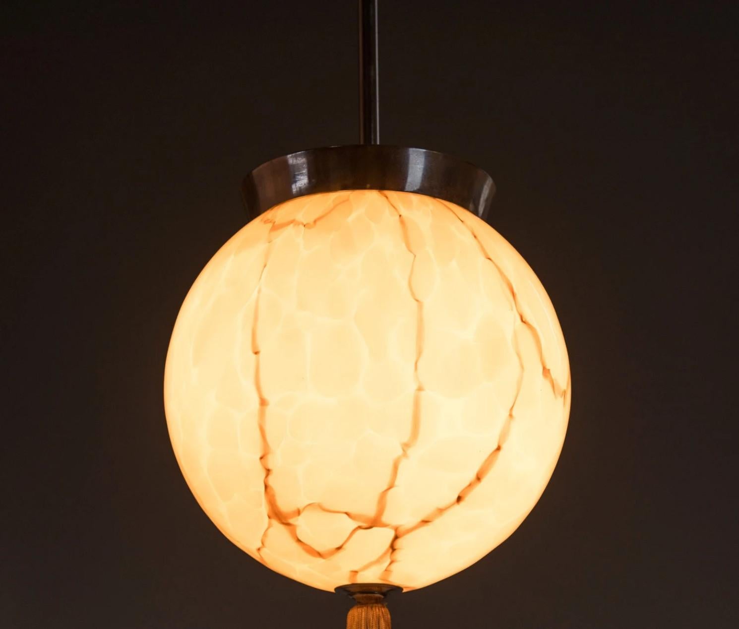 Mid-20th Century Art Déco Pendant Light With Marbled Glass, 1930s