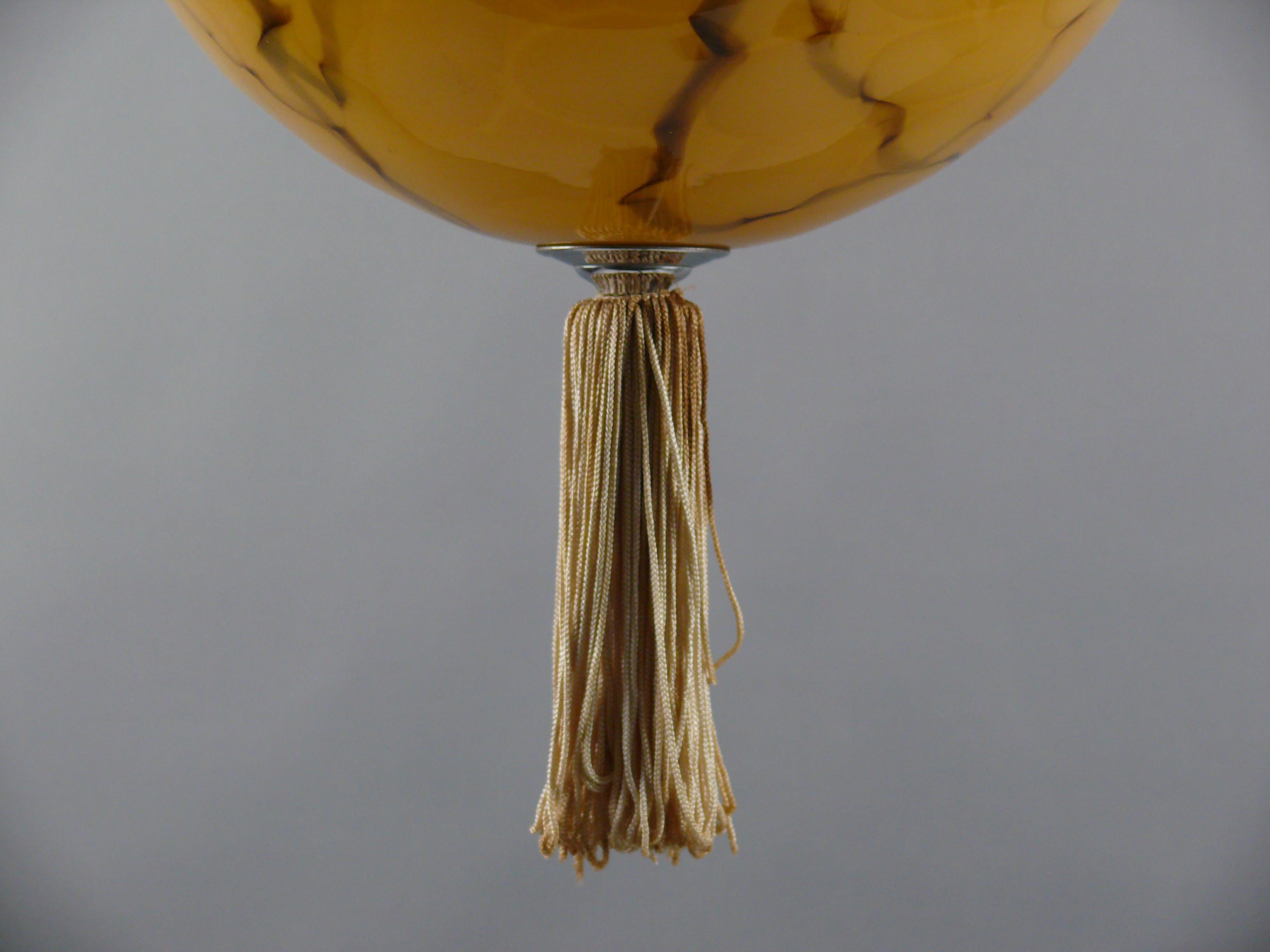 Metal Art Déco Pendant Light With Marbled Glass, 1930s