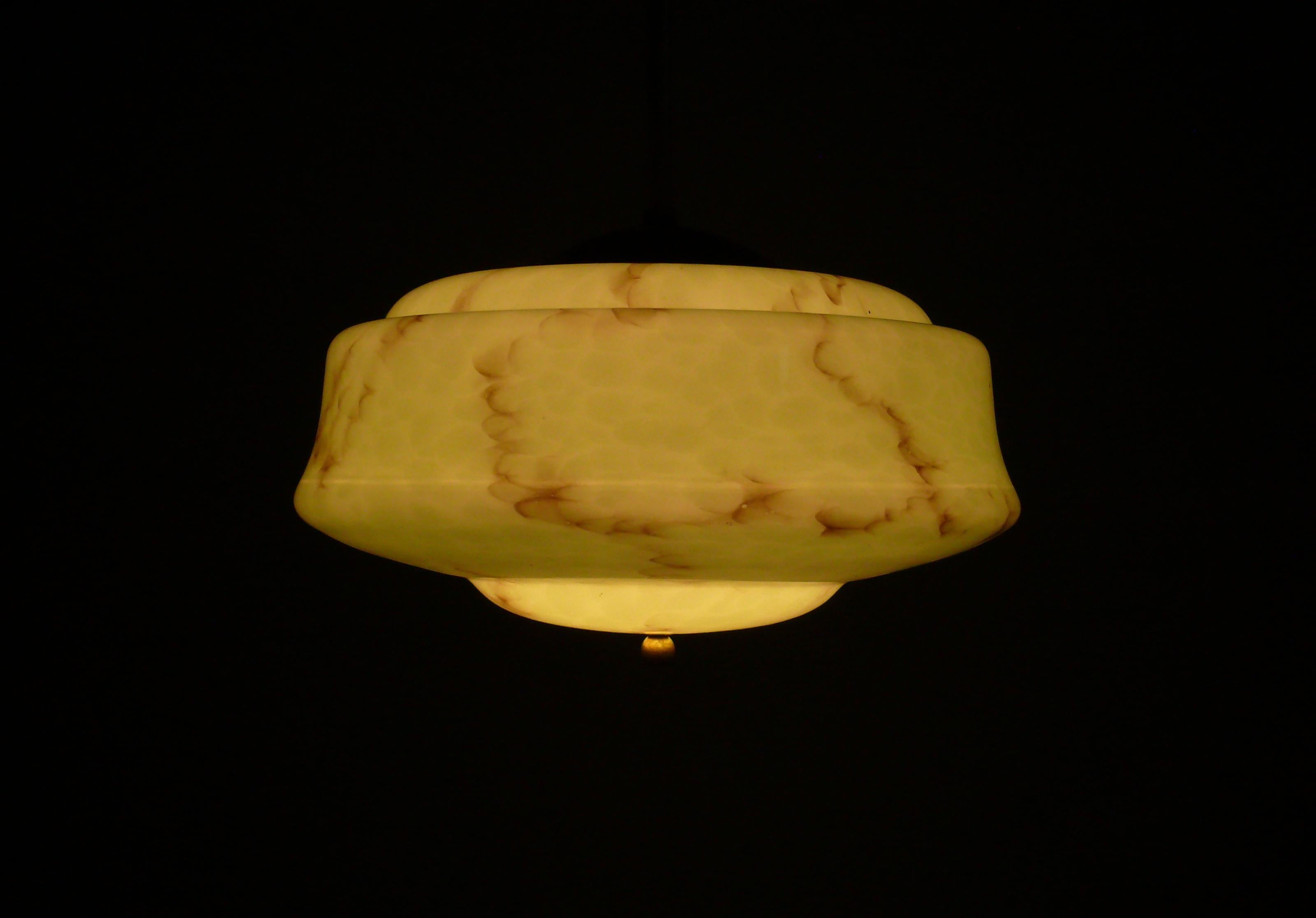 Metal Art Déco Pendant Light With Marbled Glass, 1930s