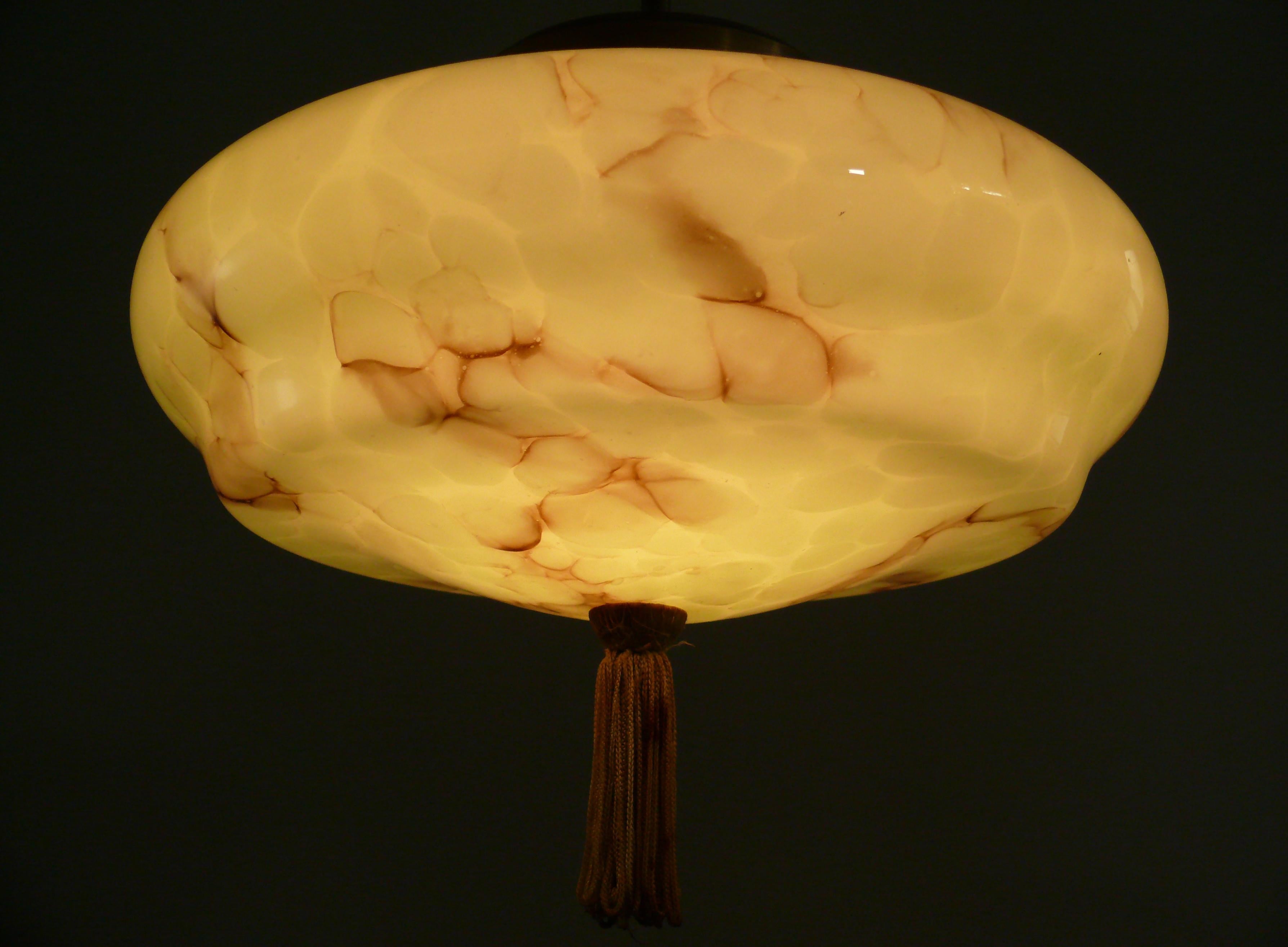 Mid-20th Century Art Déco Pendant Light With Marbled Glass, 1930s