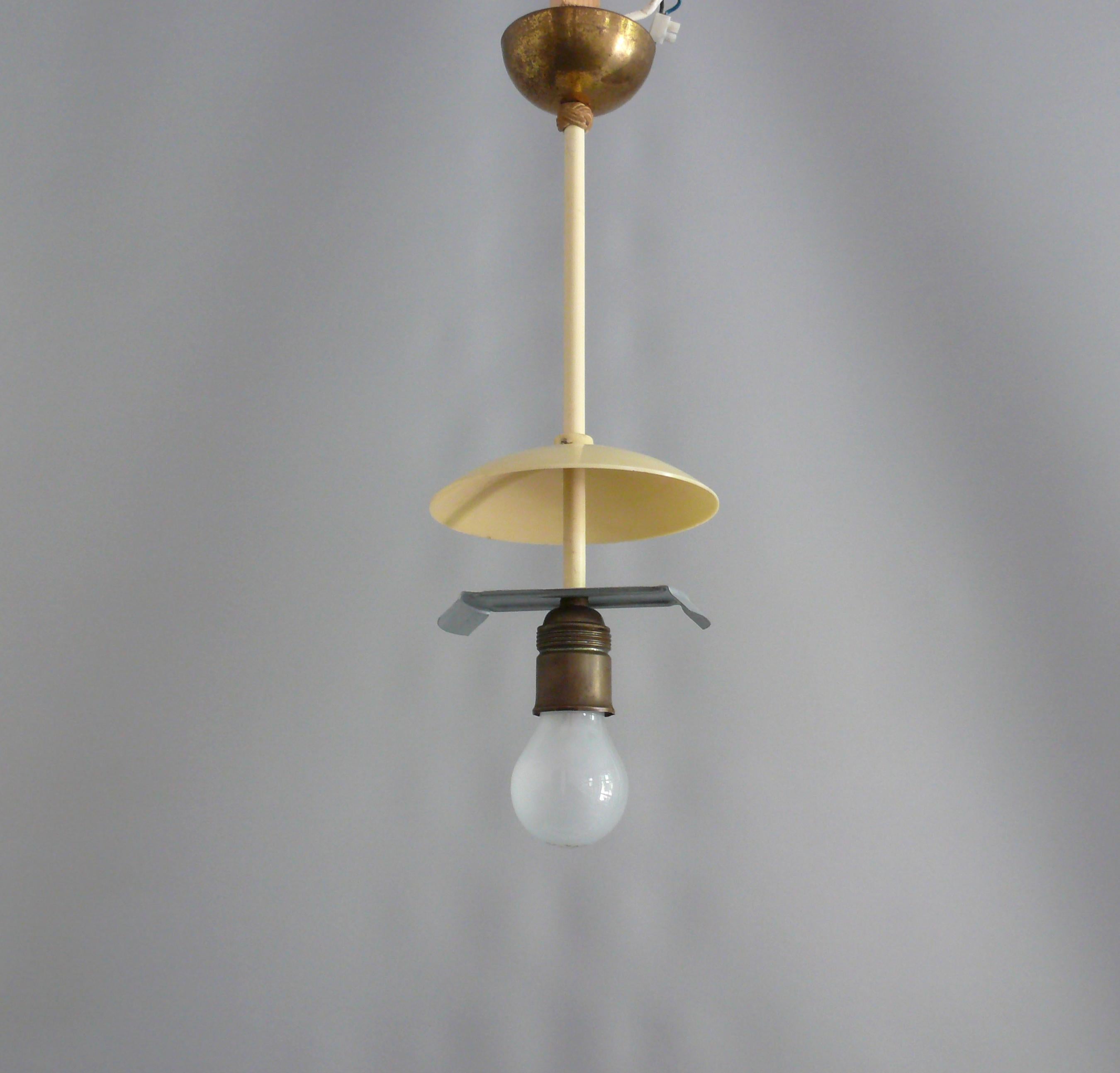 Metal Art Déco Pendant Light With Marbled Glass, 1930s For Sale