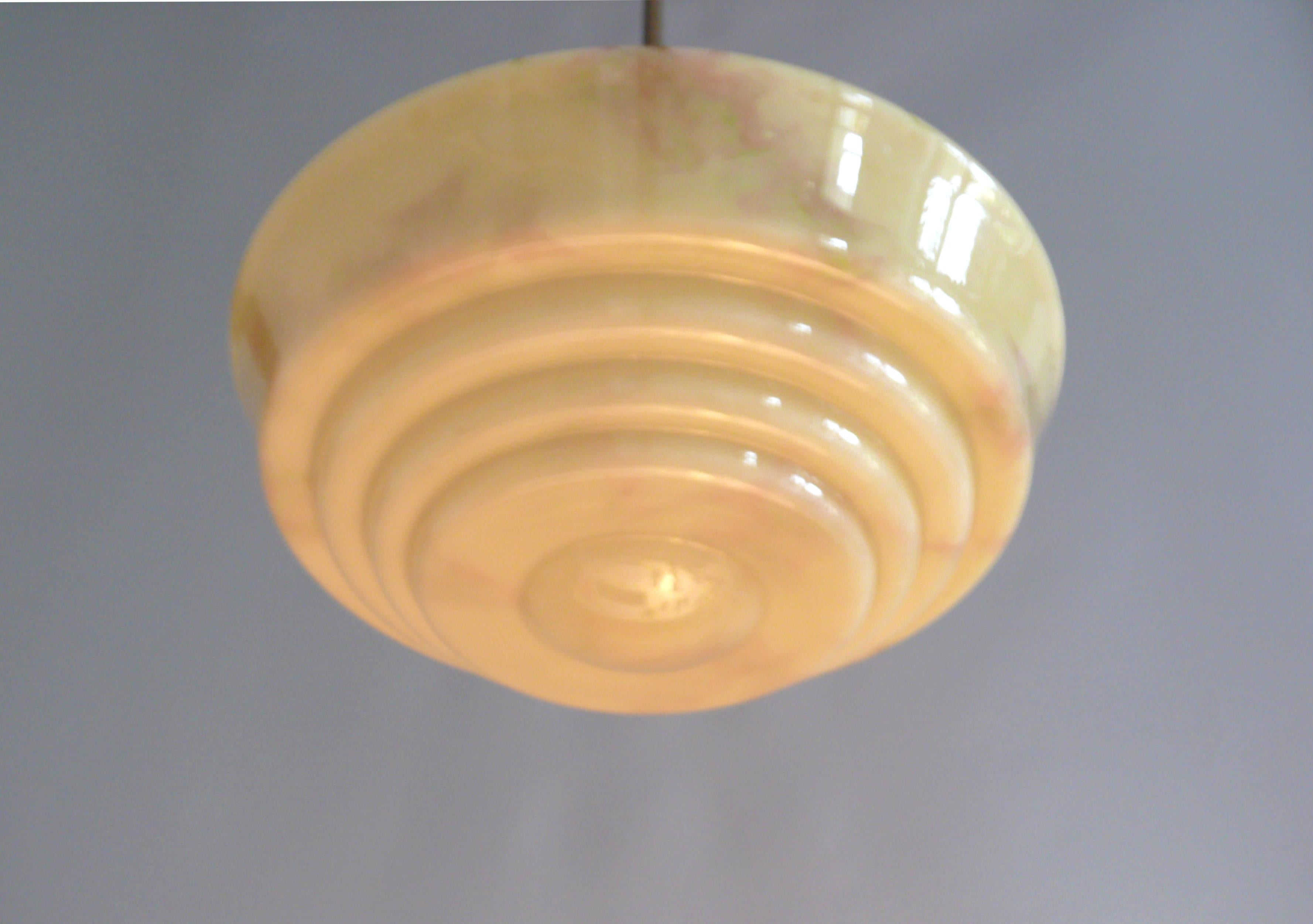 Metal Art Déco Pendant Light With Marbled Glass, 1930s