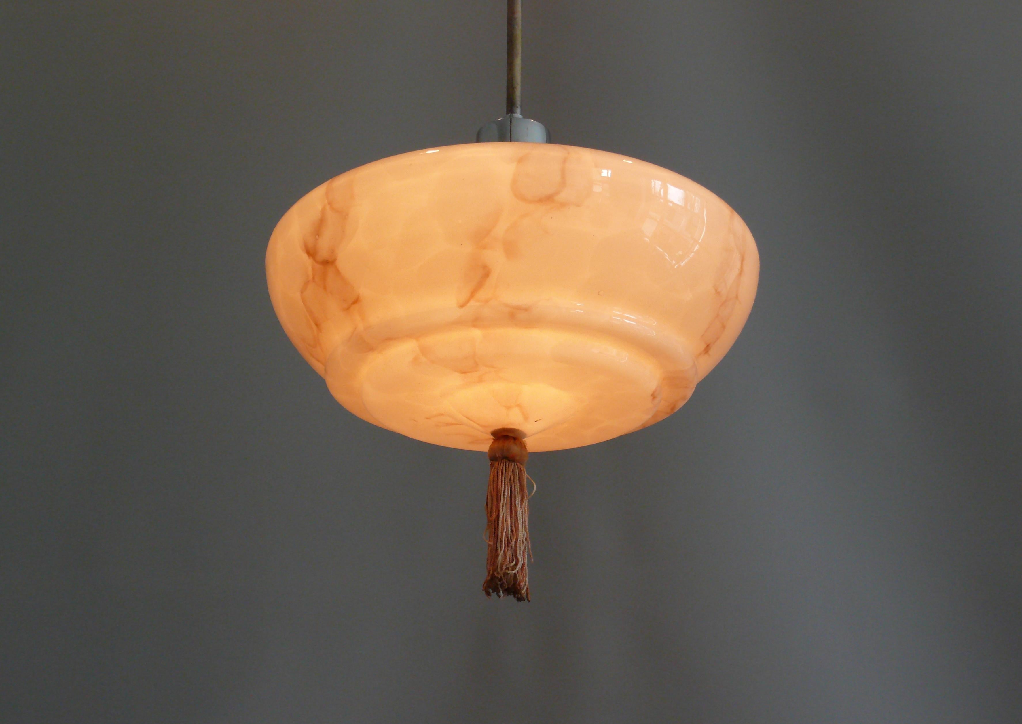 Art Déco Pendant Light With Marbled Glass, 1930s For Sale 2
