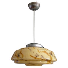 Art Déco Pendant Light With Marbled Glass, 1930s