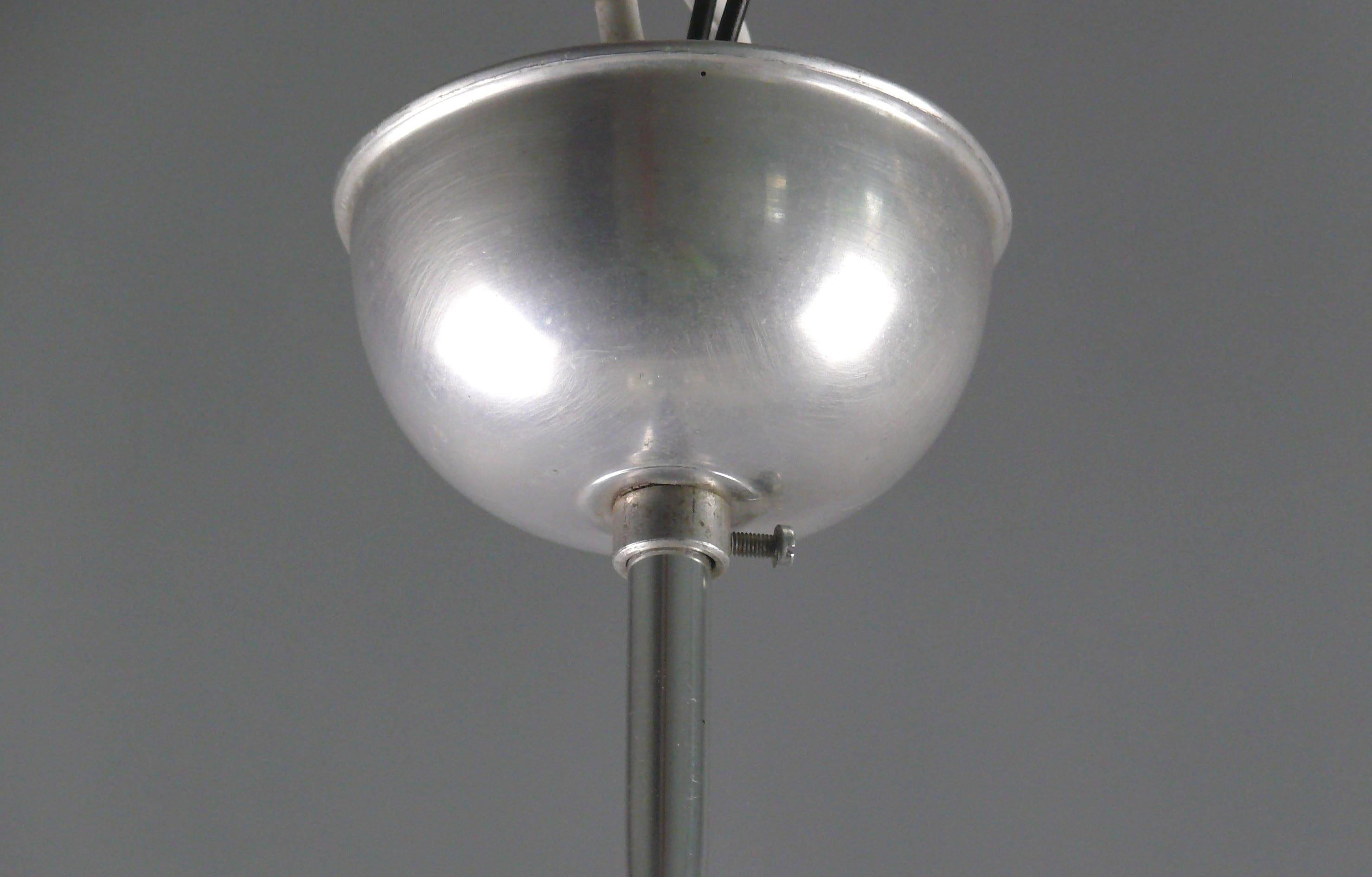 Art Déco Pendant Light With Marbled Glass and chrome plated suspension, 1930s For Sale 2