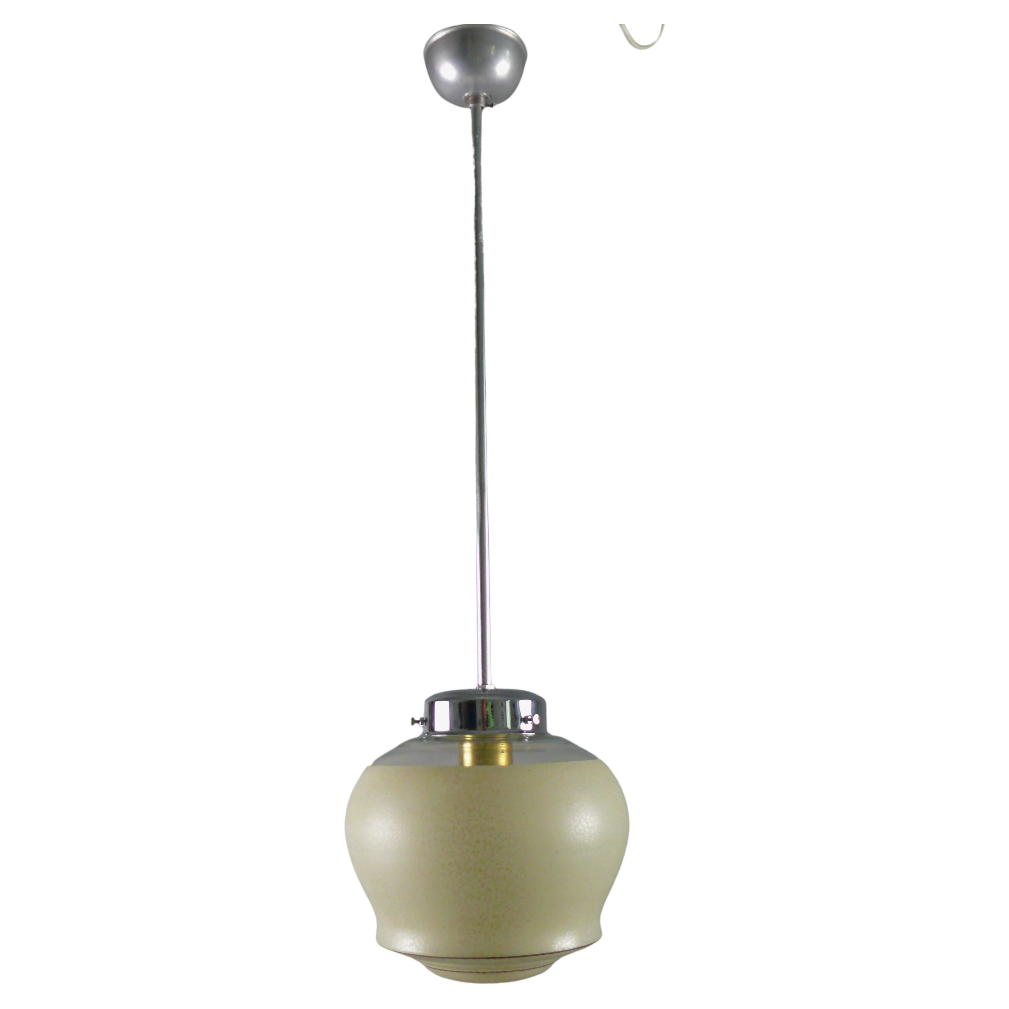 Art Déco Pendant Light With Marbled Glass and chrome plated suspension, 1930s For Sale