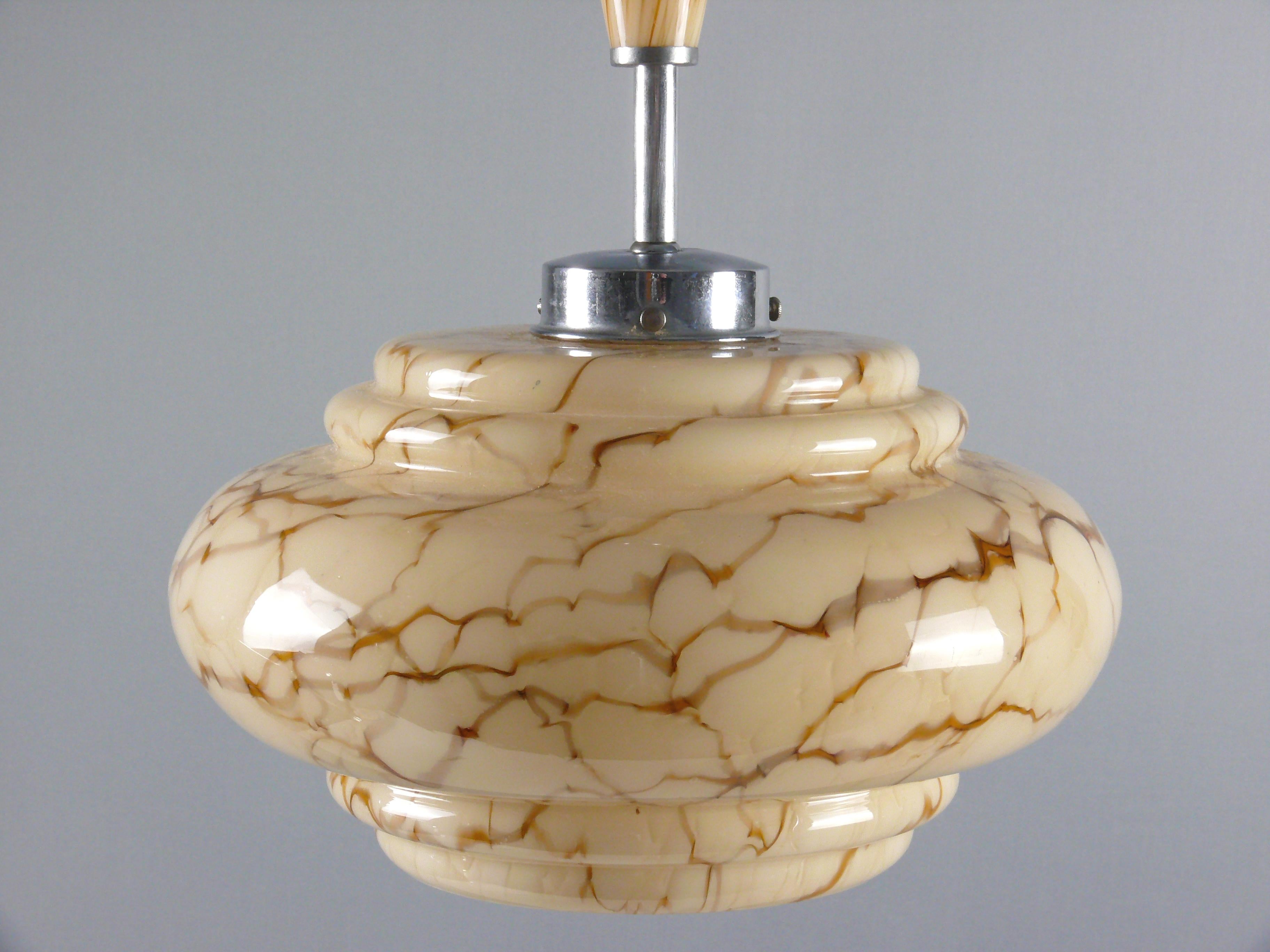 Art Déco Pendant Light With Marbled Glass, Austria 1930s 3