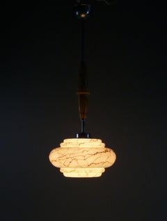 Art Déco Pendant Light With Marbled Glass, Austria 1930s