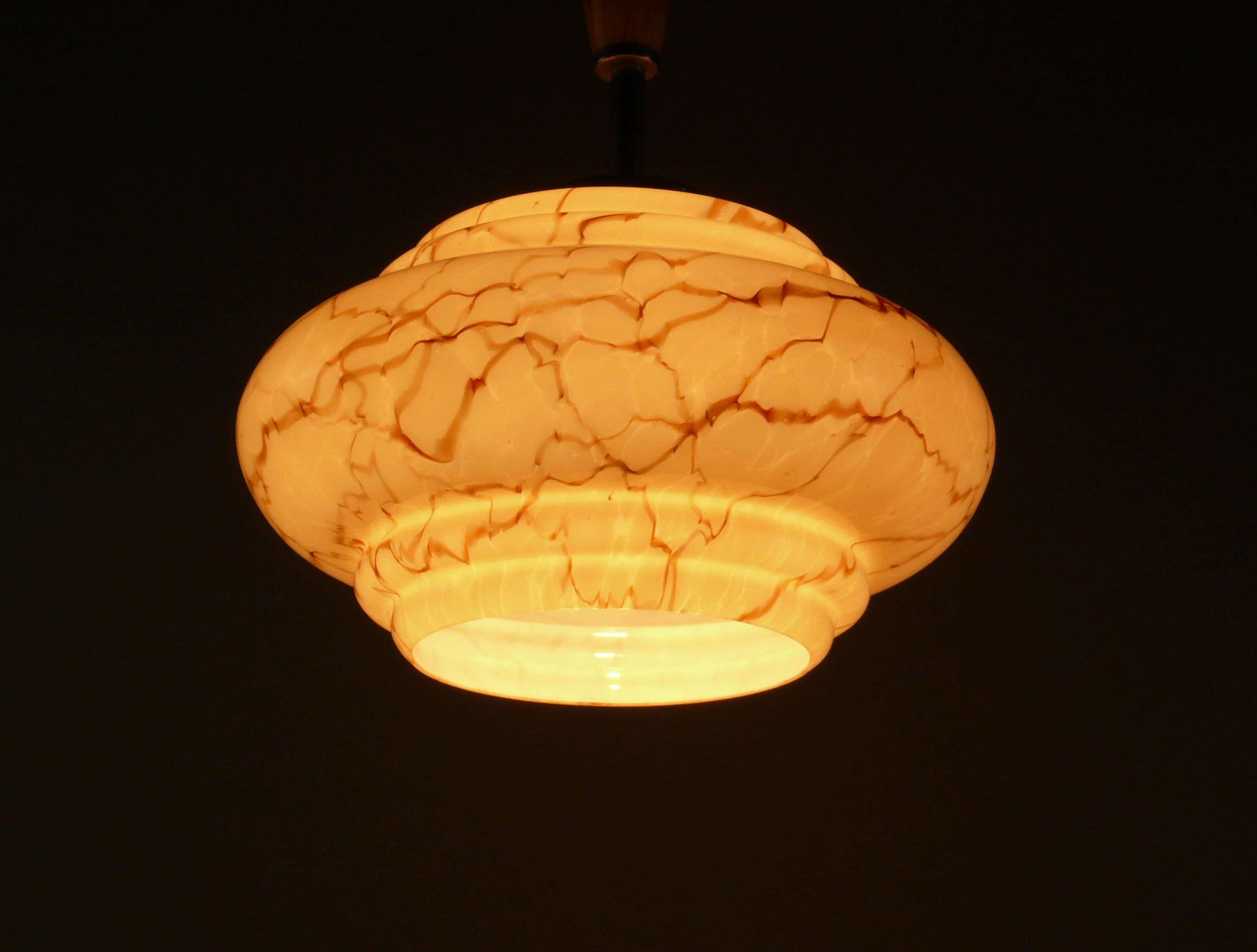 Art Déco Pendant Light With Marbled Glass, Austria 1930s In Good Condition In Schwerin, MV
