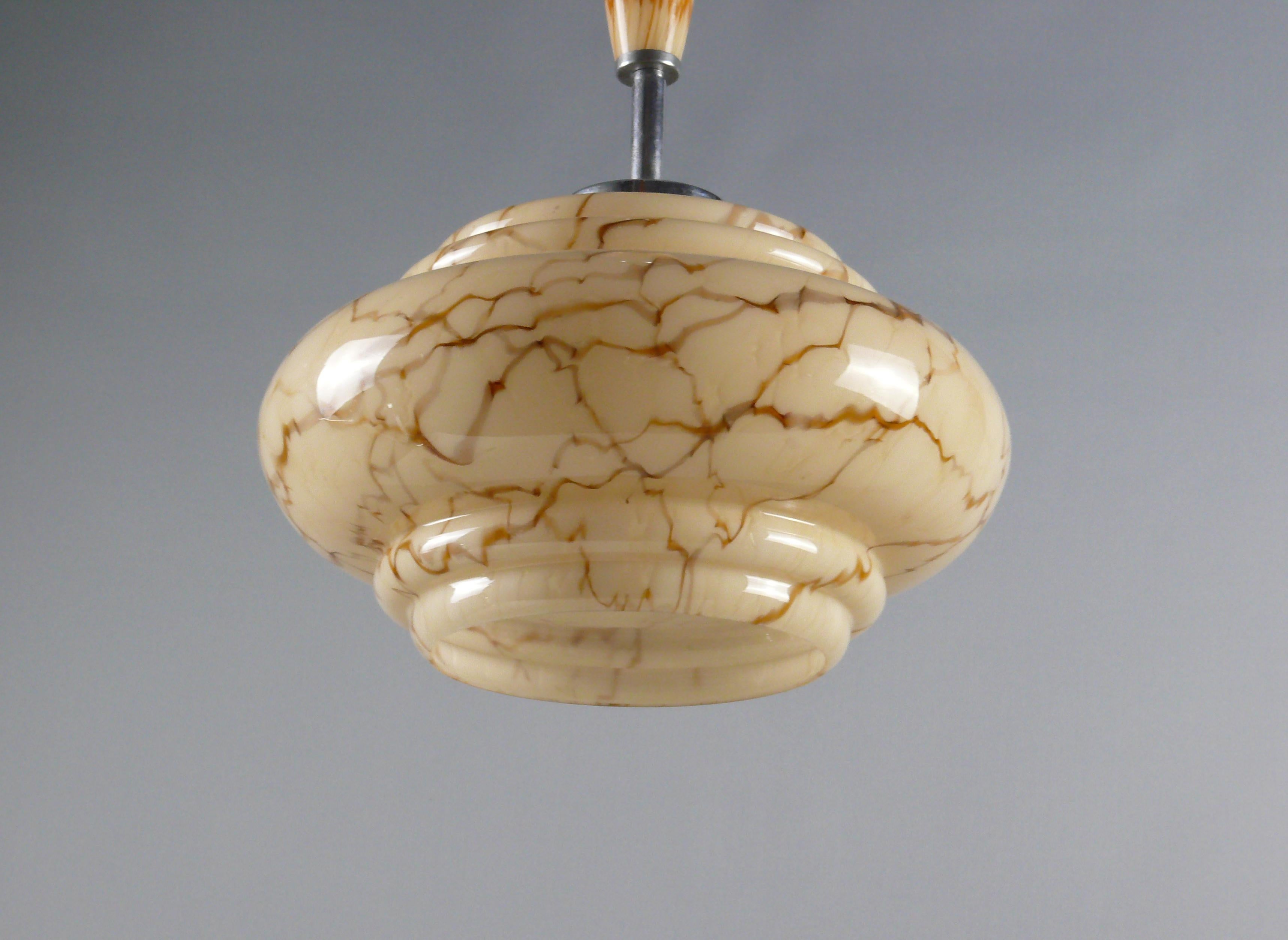 Mid-20th Century Art Déco Pendant Light With Marbled Glass, Austria 1930s