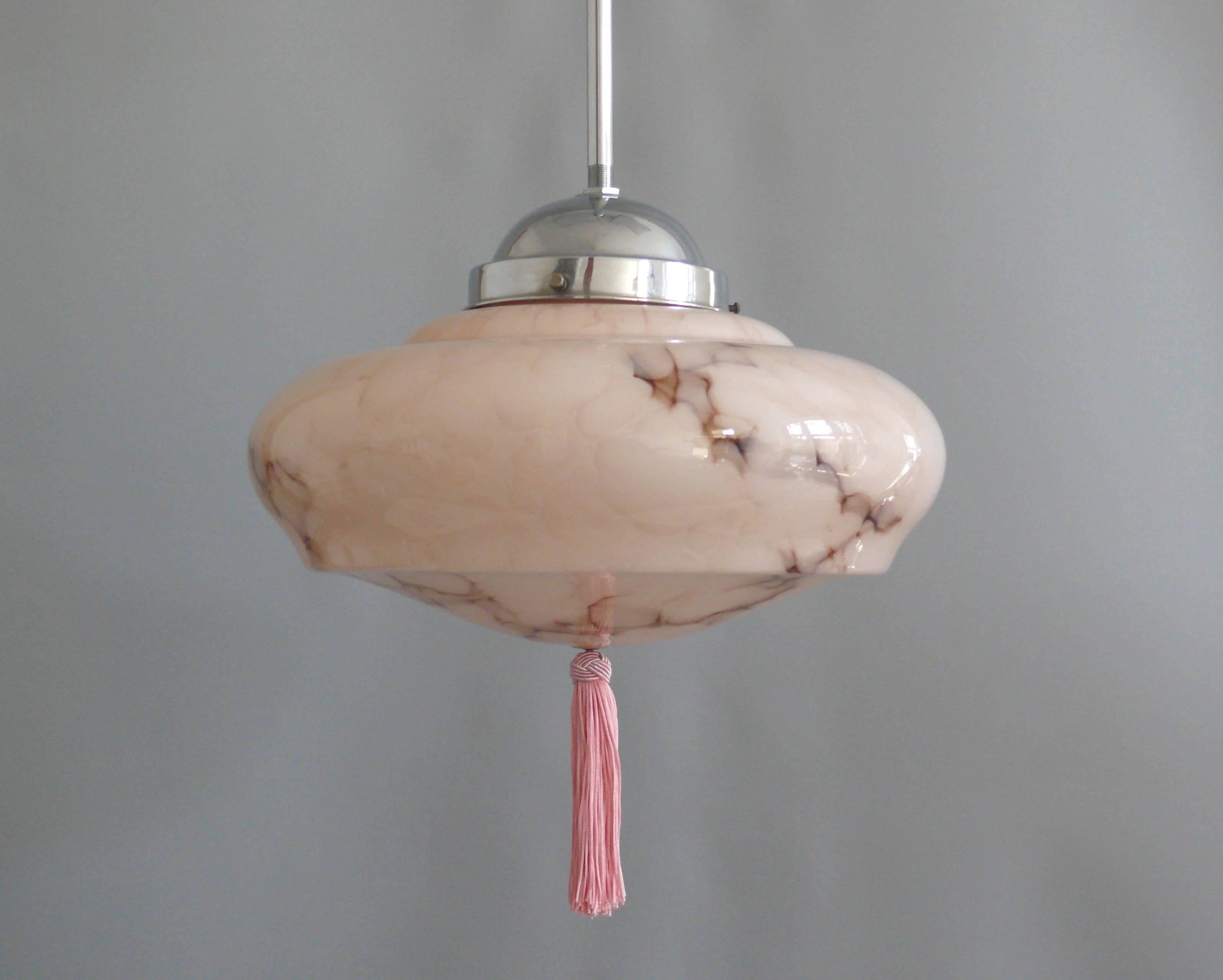 Art Deco Art Déco Pendant Light with marbled glass, Germany - 1930s