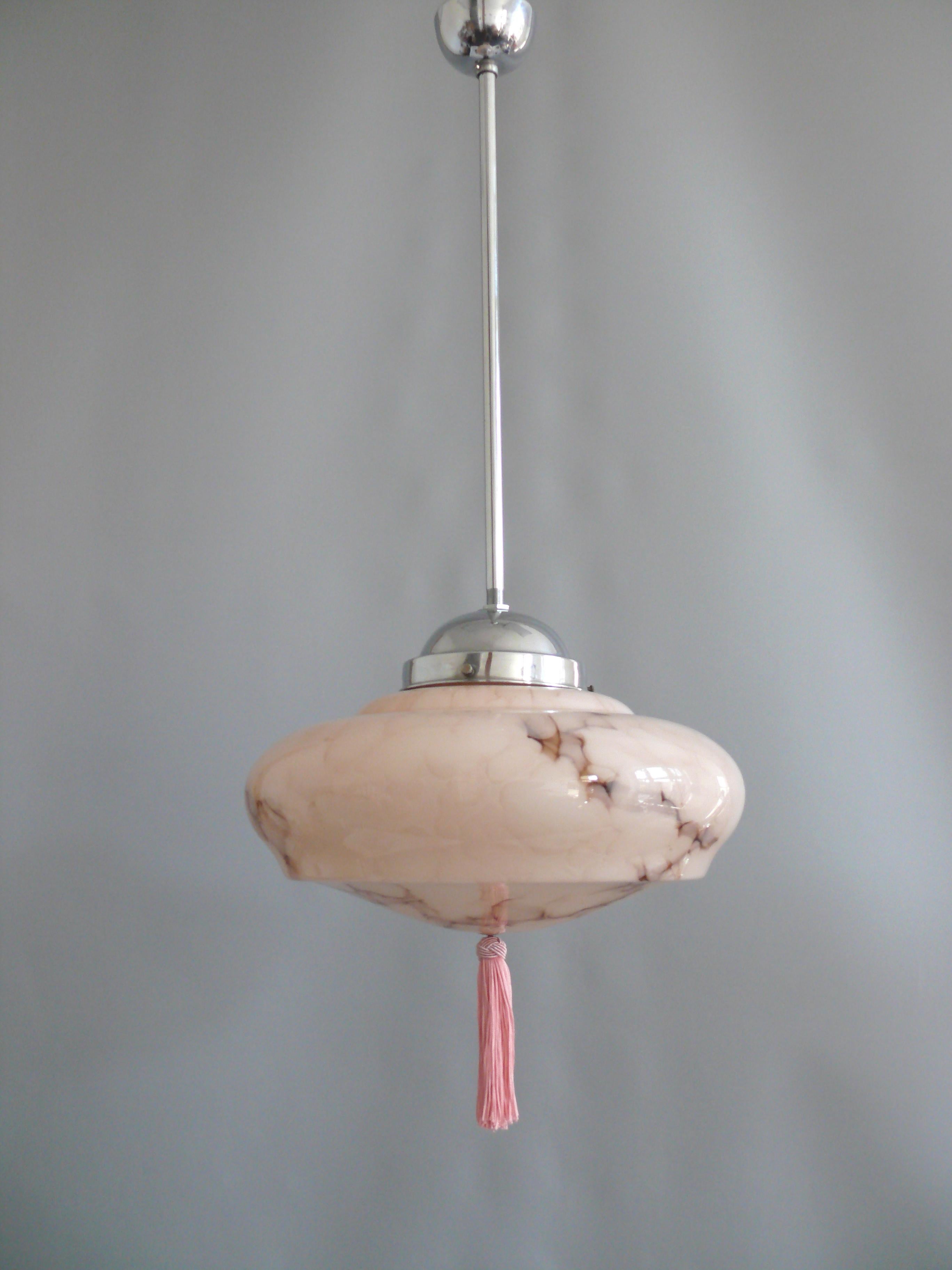 Mid-20th Century Art Déco Pendant Light with marbled glass, Germany - 1930s