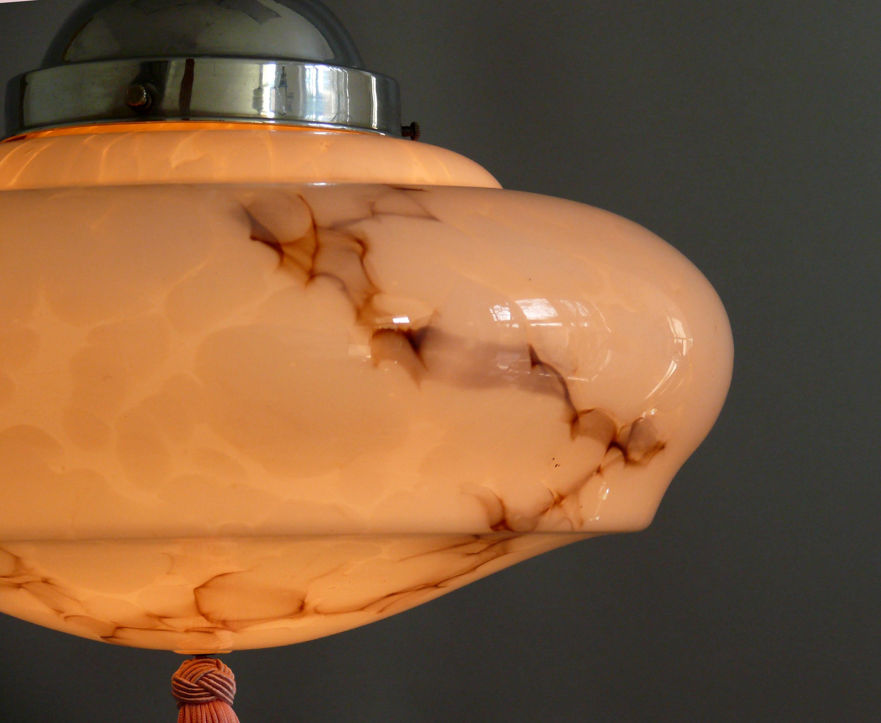 Art Déco Pendant Light with marbled glass, Germany - 1930s 2