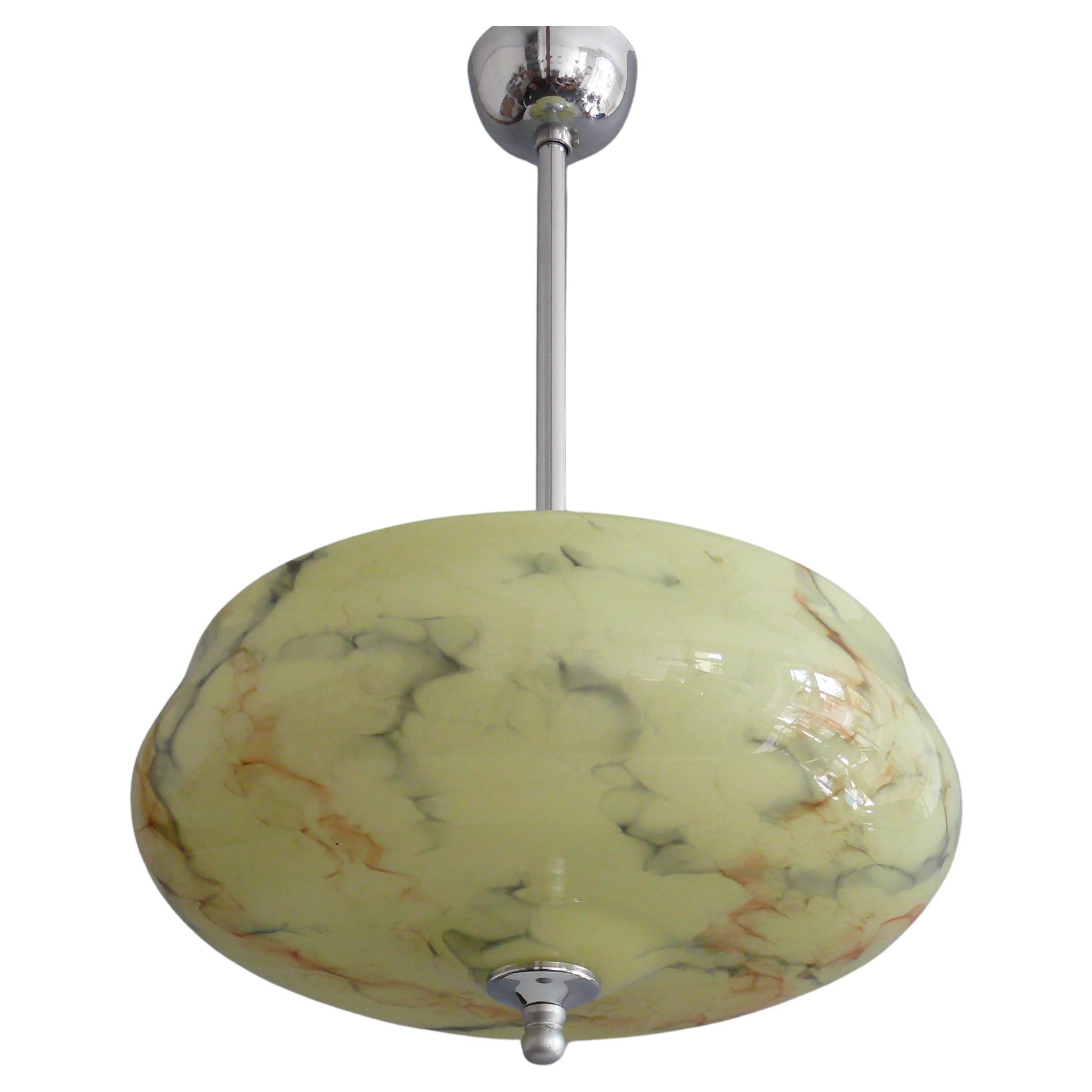 Art Déco Pendant Light with marbled glass, Germany - 1930s