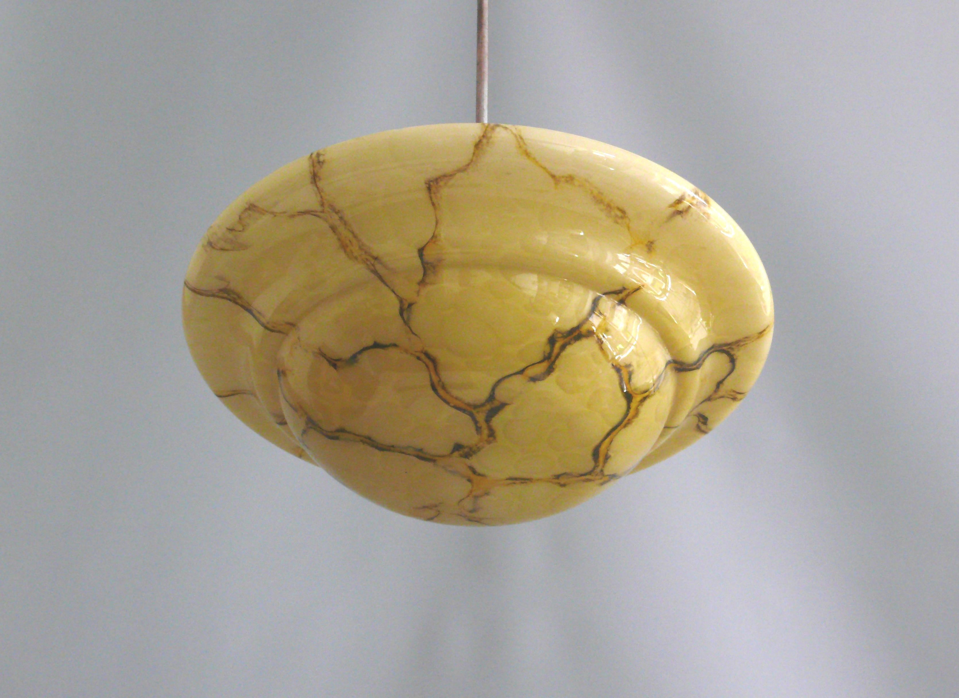 Art Déco Pendant Light With Marbled Glass, Mid Century For Sale 1