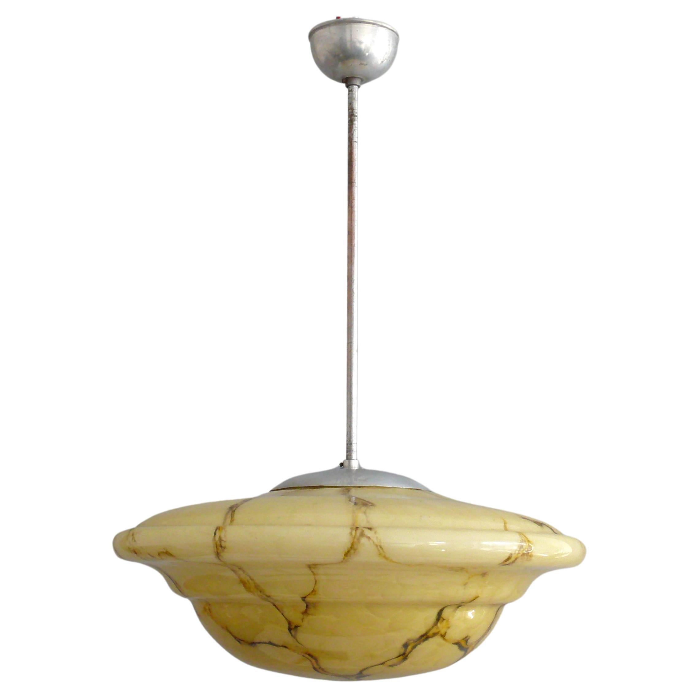 Art Déco Pendant Light With Marbled Glass, Mid Century For Sale