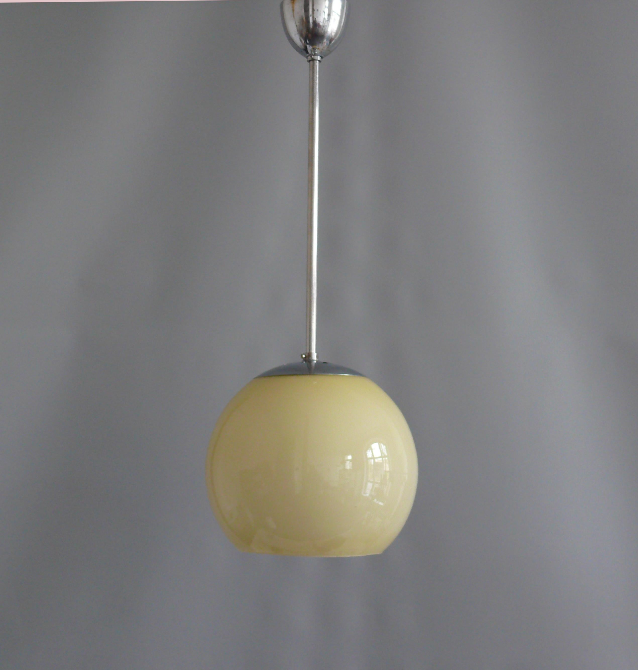 Art Deco Art Déco Pendant Light With Opaline Glass, 1930s For Sale