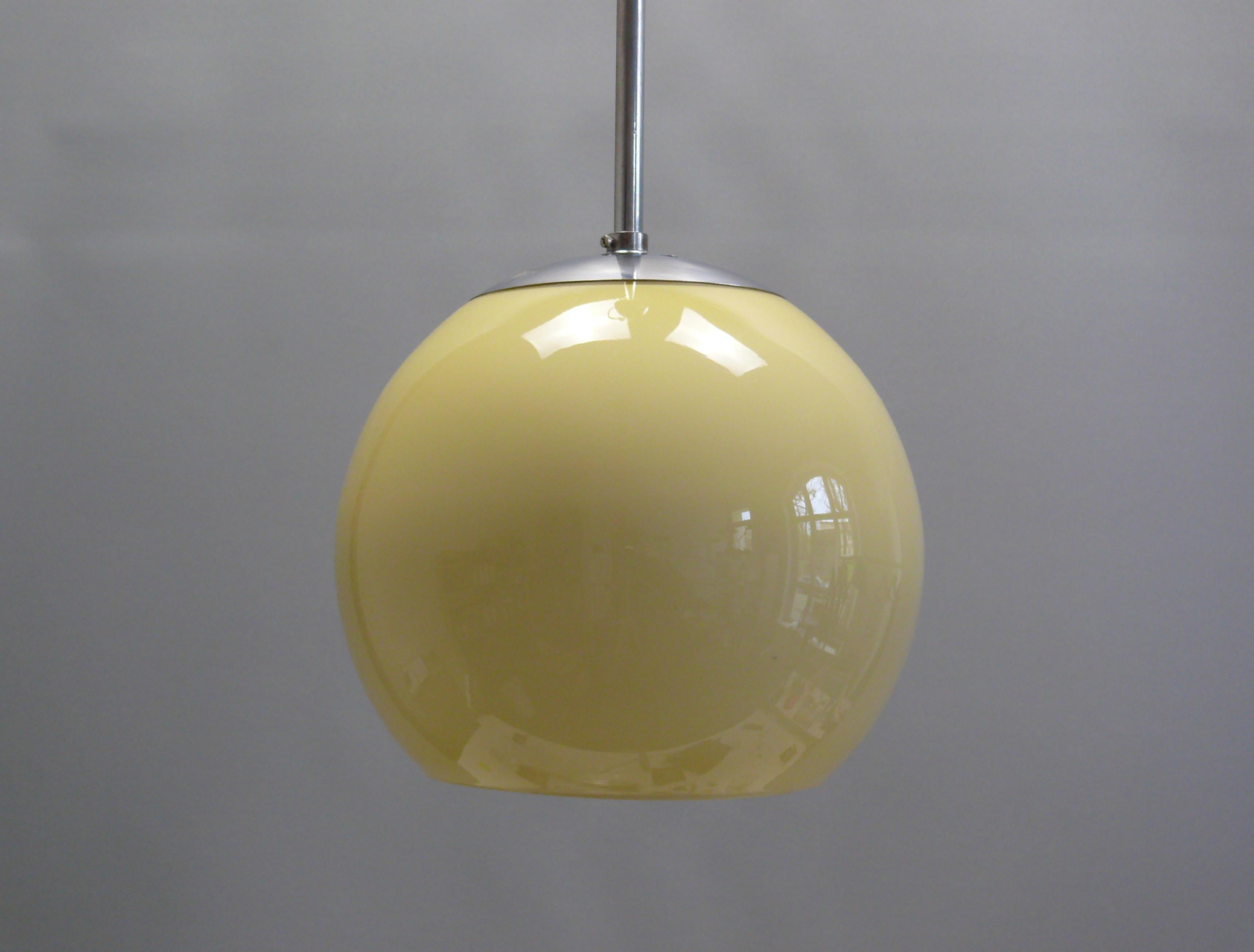 Brass Art Déco Pendant Light With Opaline Glass, 1930s For Sale