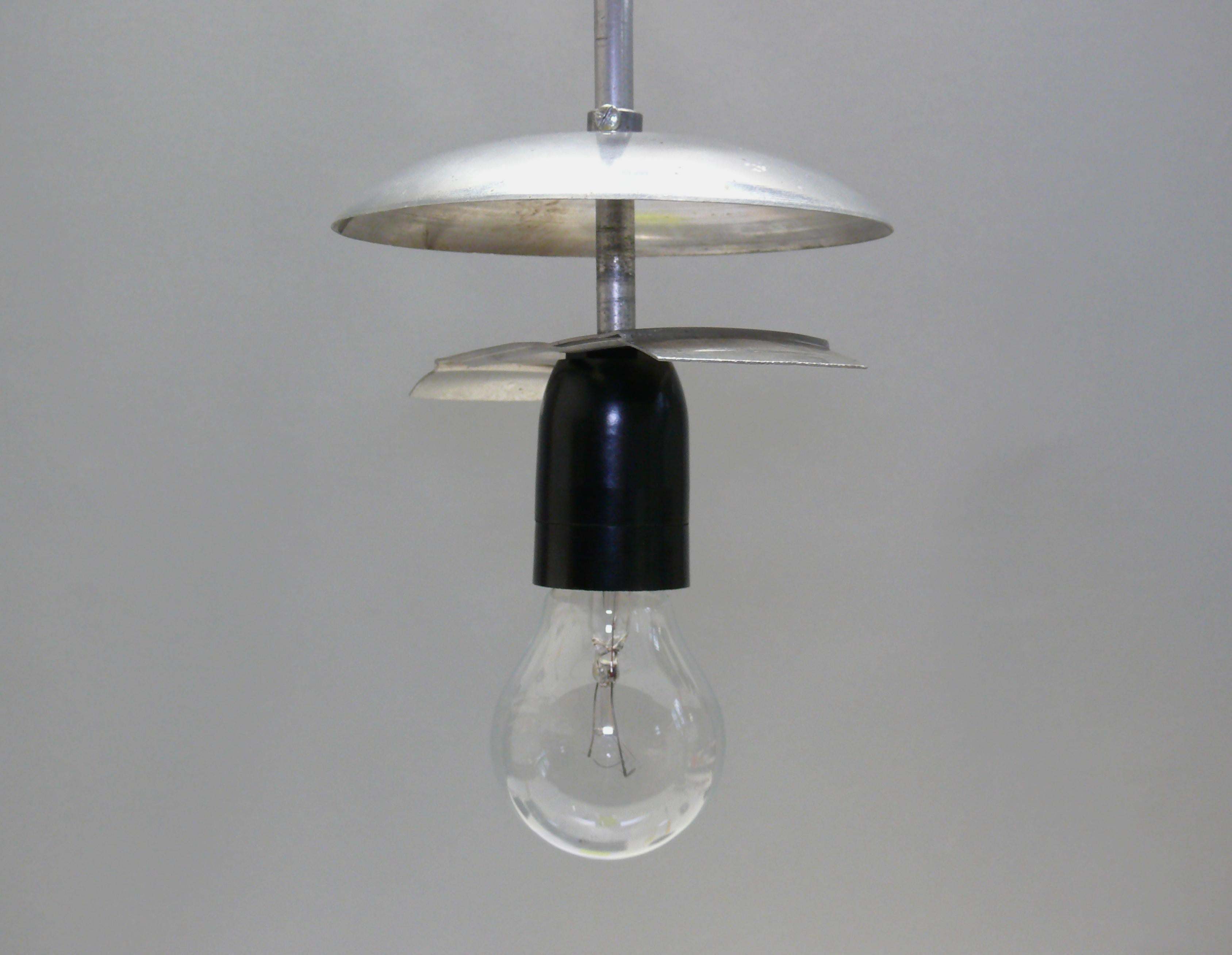 Metal Art Déco Pendant Light With Opaline Glass, 1930s For Sale