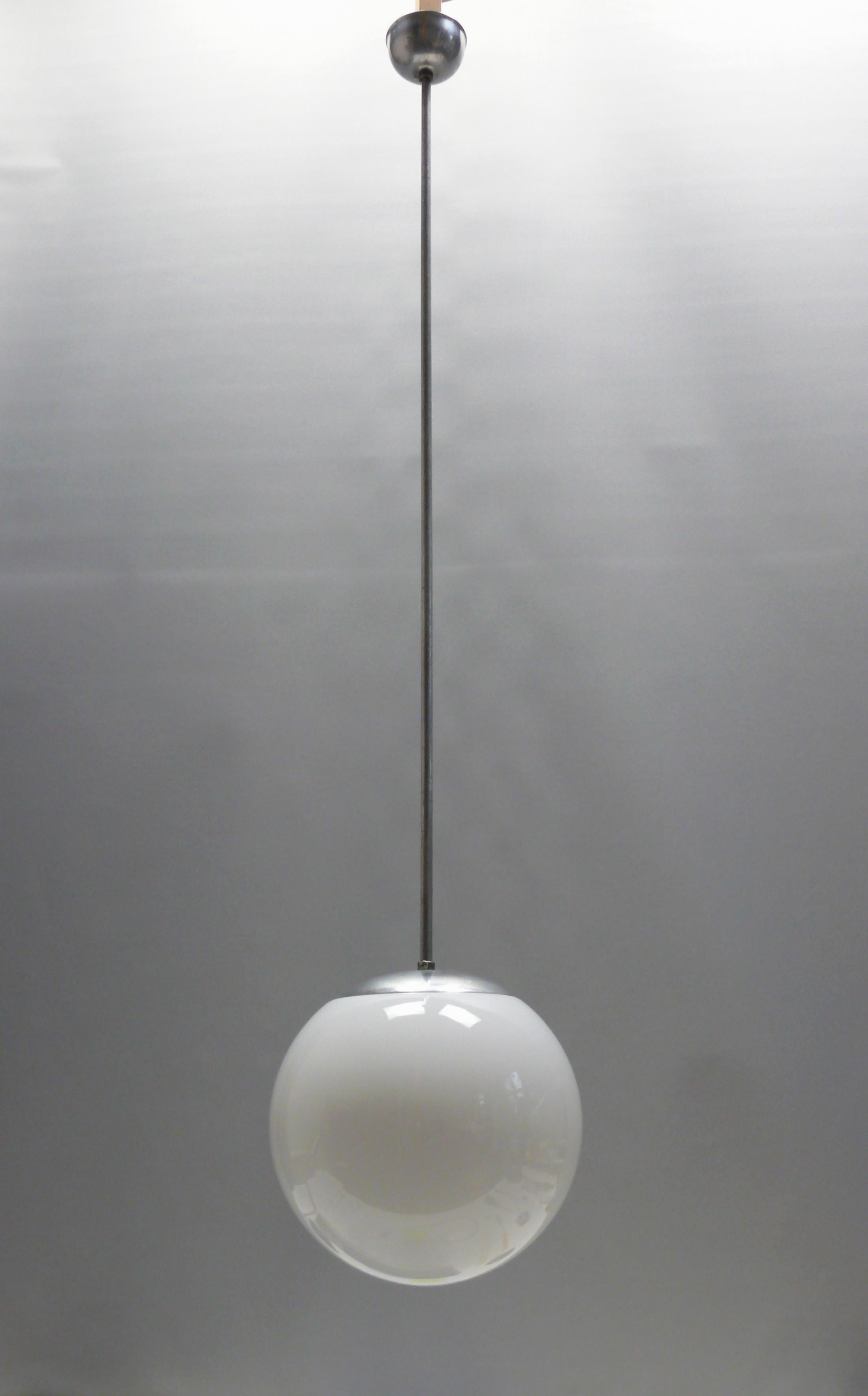 Art Déco Pendant Light With Opaline Glass, 1930s For Sale 1