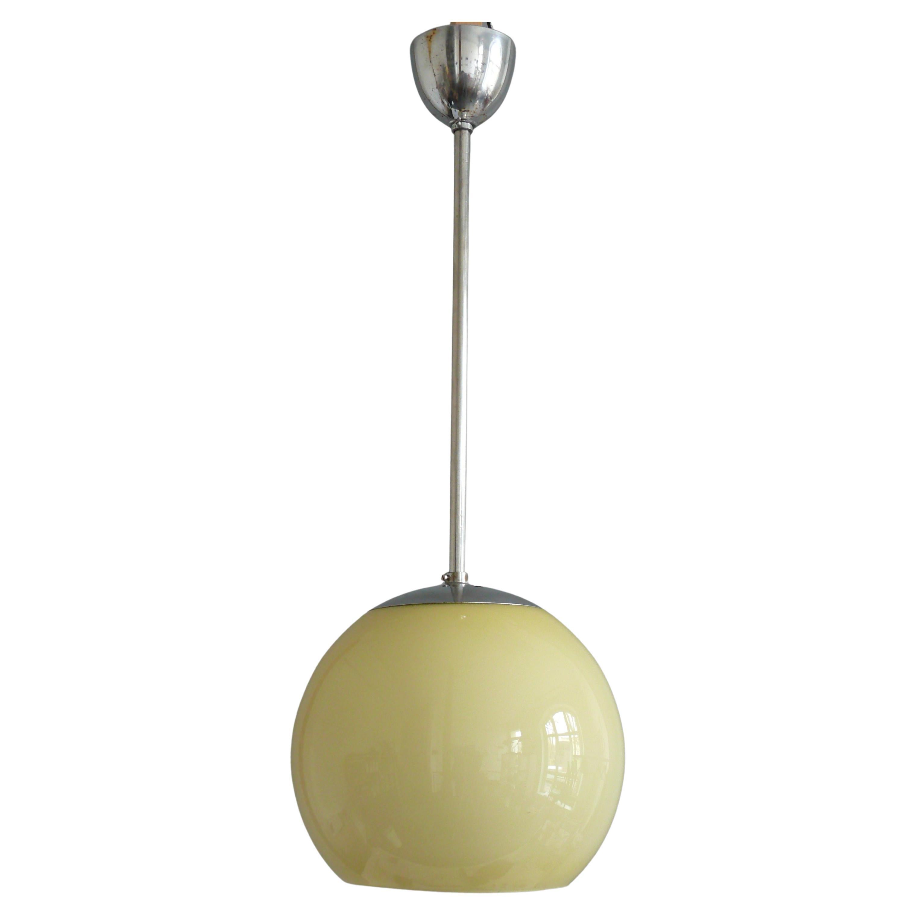Art Déco Pendant Light With Opaline Glass, 1930s