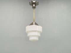 Art Deco Pendant Light with Opaline Glass Shade, Czechoslovakia 1930s