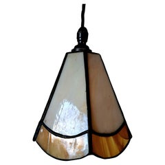 Pair of Art Deco Pendant lights in a Brown & cream opaline, original 1930s