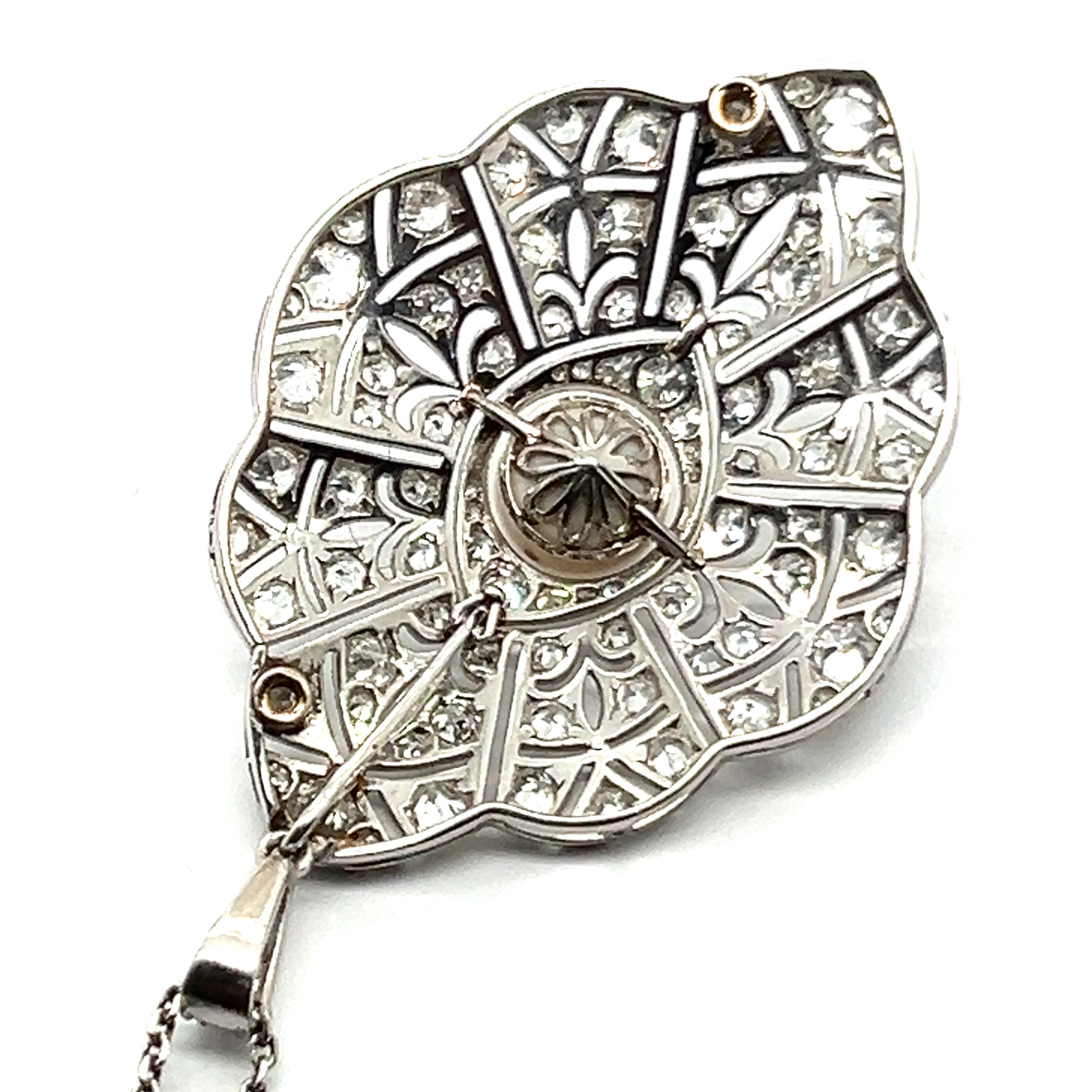 Art Deco Pendant Necklace with Diamonds & Pearl in Platinum 950 For Sale 11
