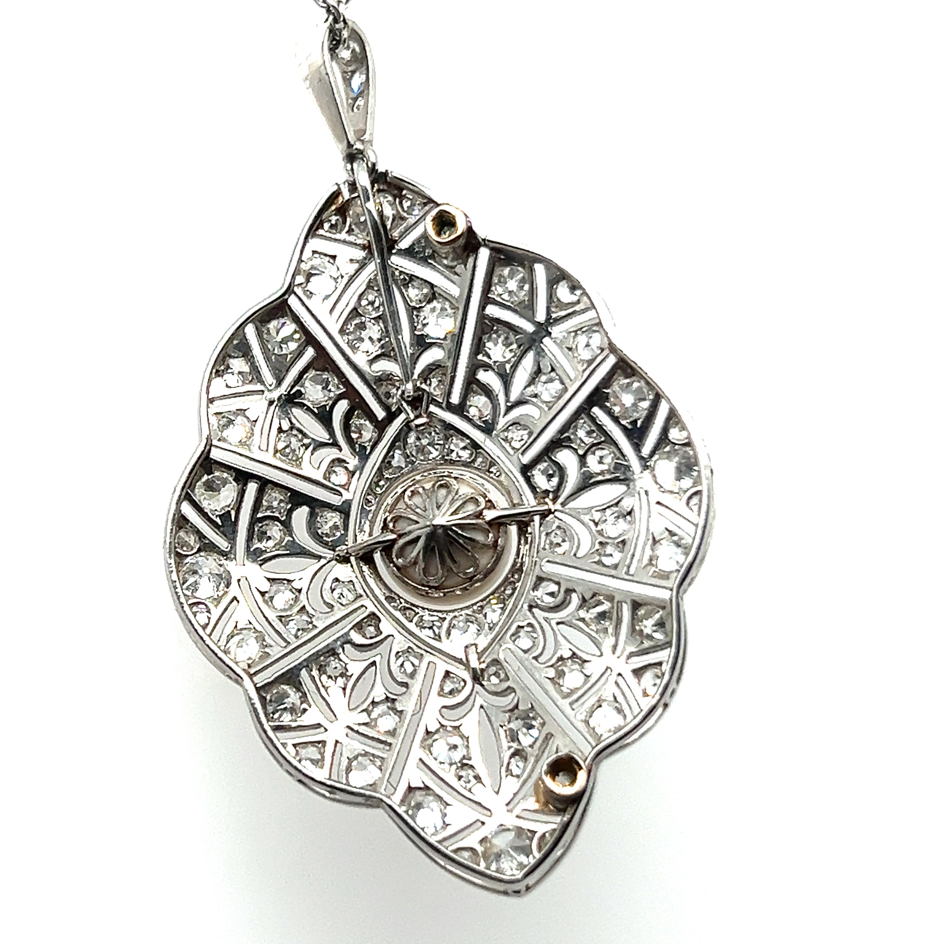 Art Deco Pendant Necklace with Diamonds & Pearl in Platinum 950 For Sale 1
