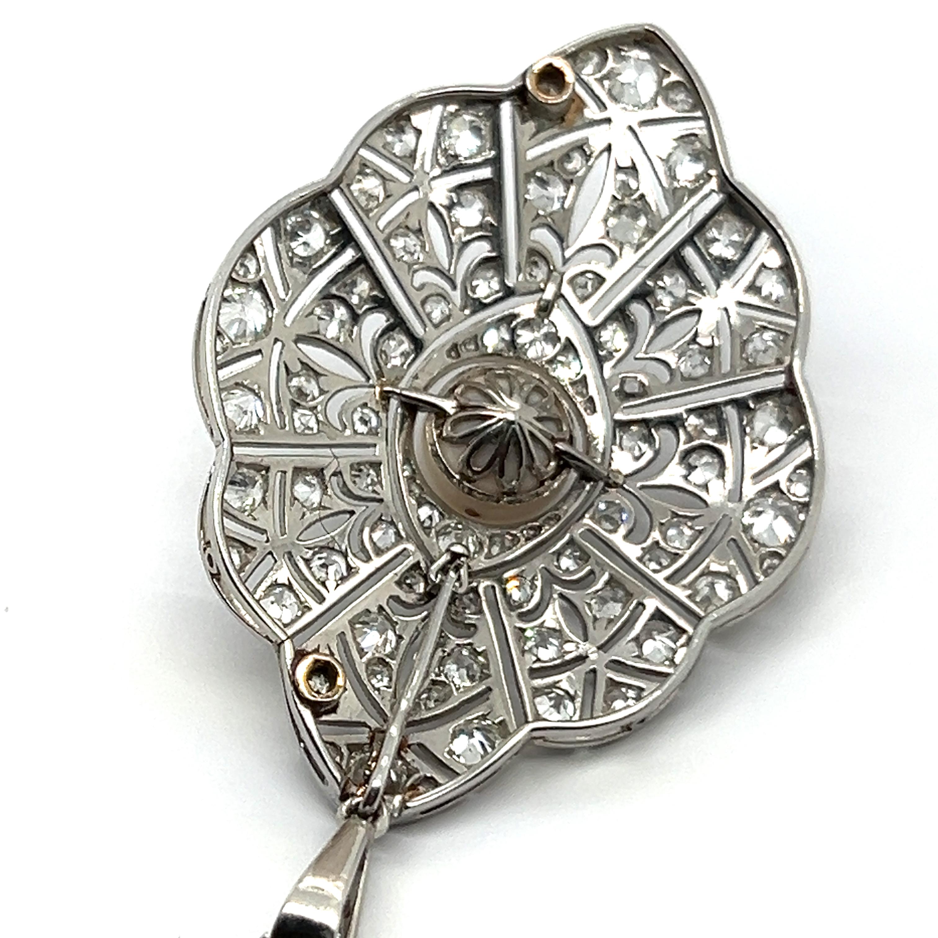 Art Deco Pendant Necklace with Diamonds & Pearl in Platinum 950 For Sale 2