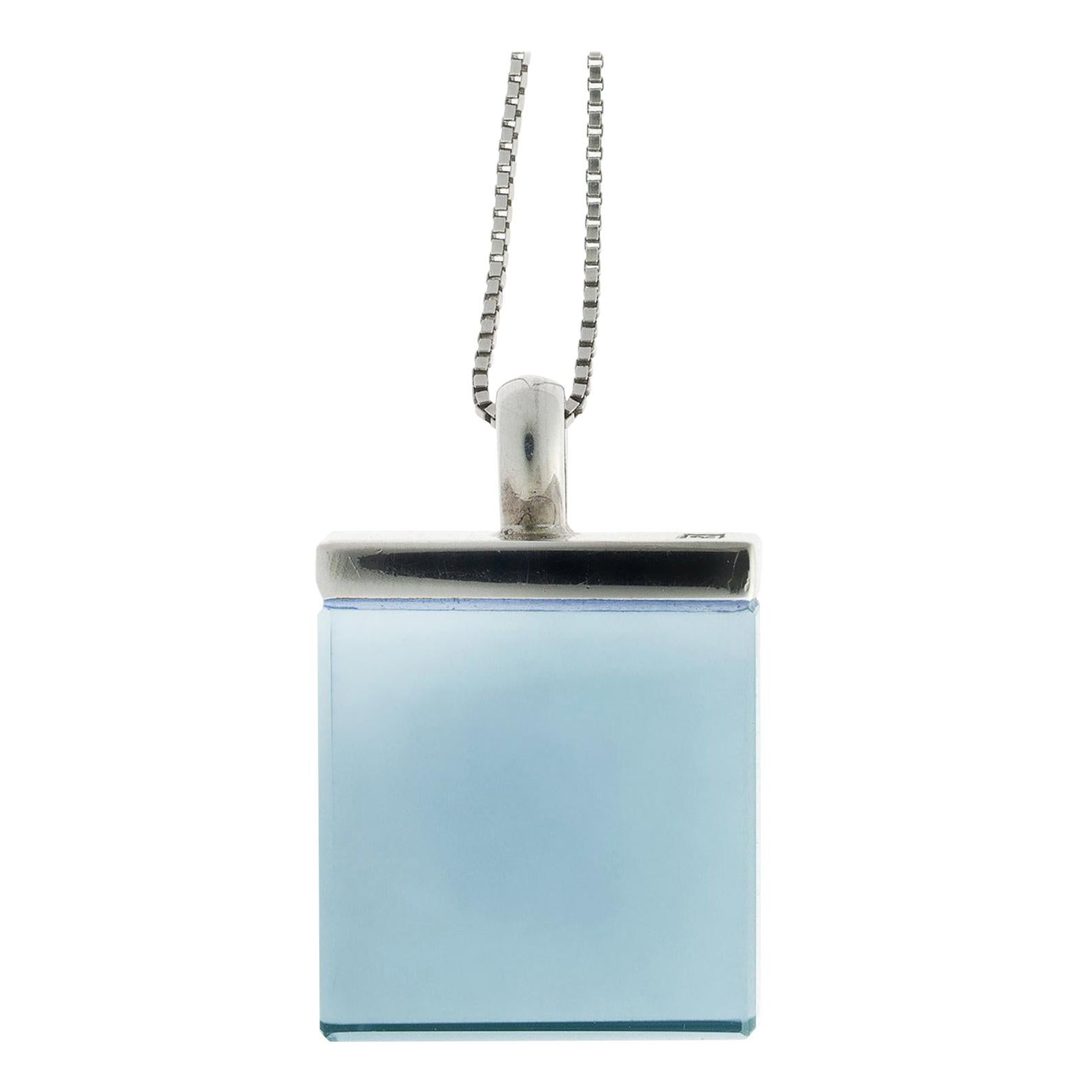 Art Deco Style Pendant Necklace with Sky Blue Chalcedony Featured in Vogue For Sale