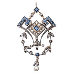 Art Deco Pendant Sapphires & Diamonds floral design
