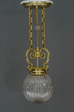 Art Deco Pendant Vienna Around 1920s with Original Cut Glass Shade
