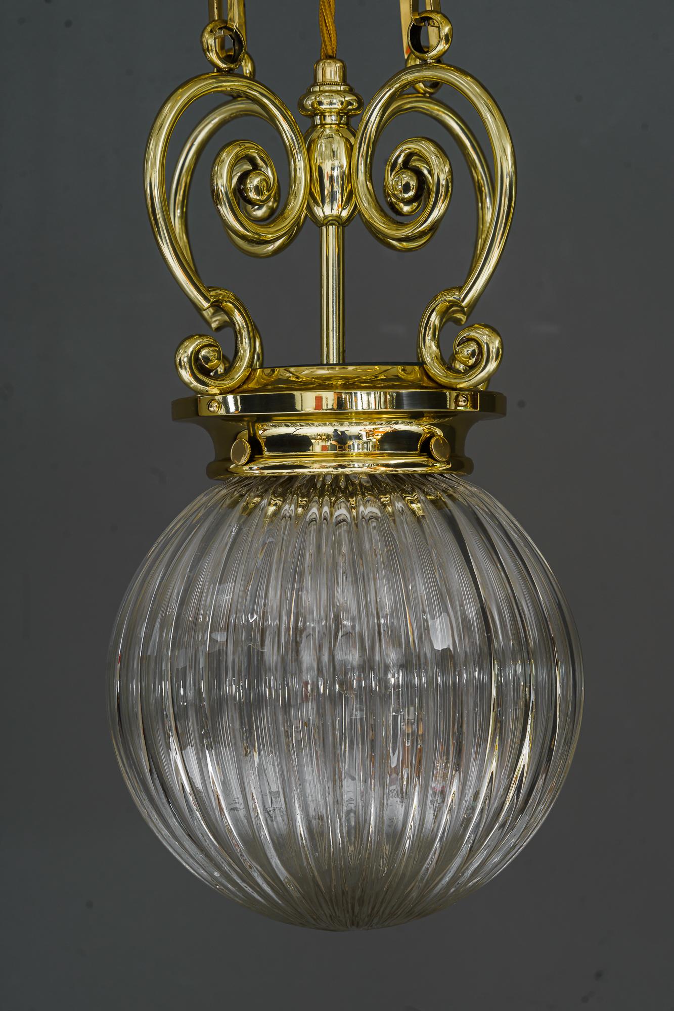 Austrian Art Deco Pendant Vienna Around 1920s with Original Cut Glass Shade For Sale