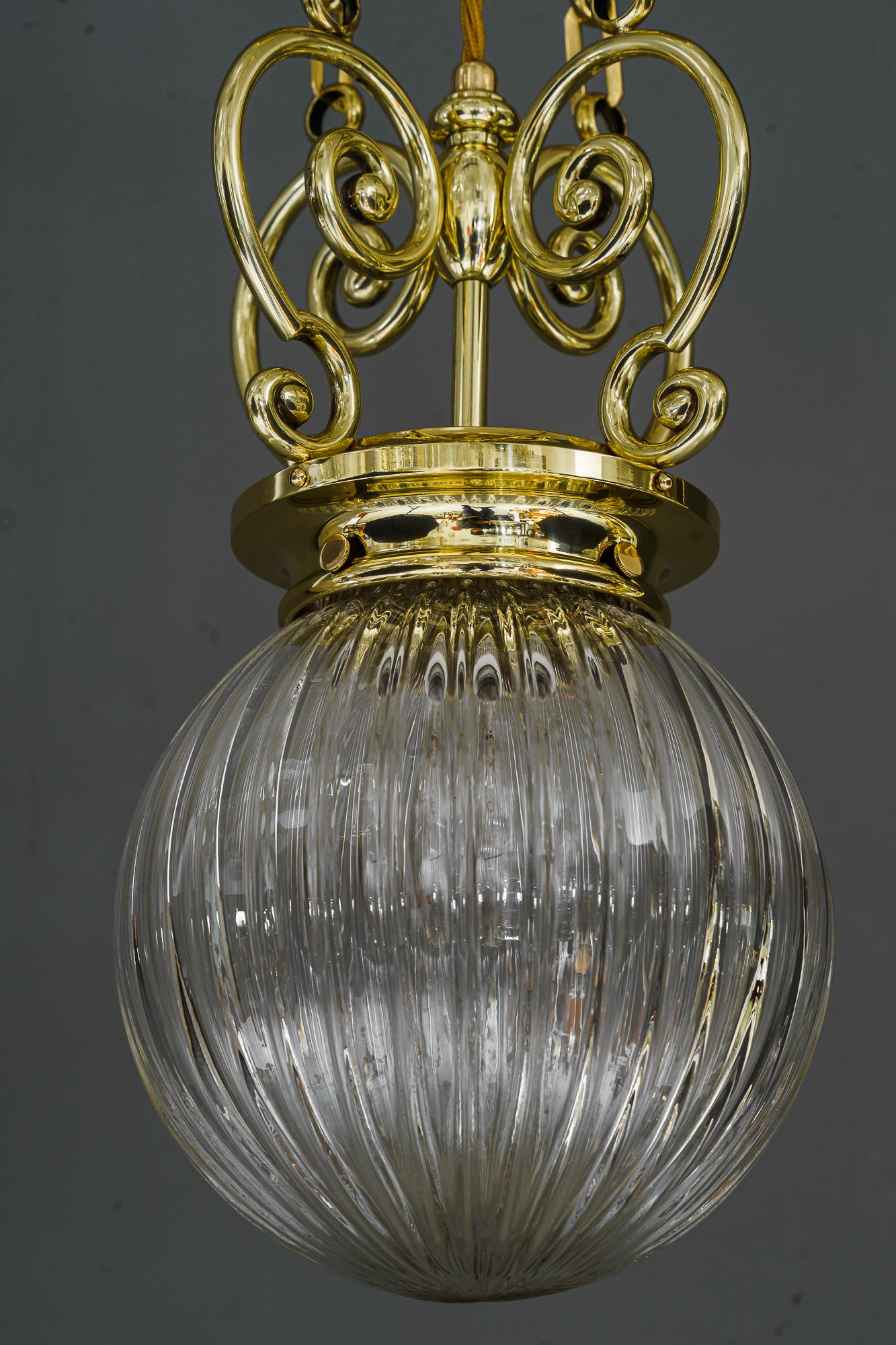 Early 20th Century Art Deco Pendant Vienna Around 1920s with Original Cut Glass Shade For Sale