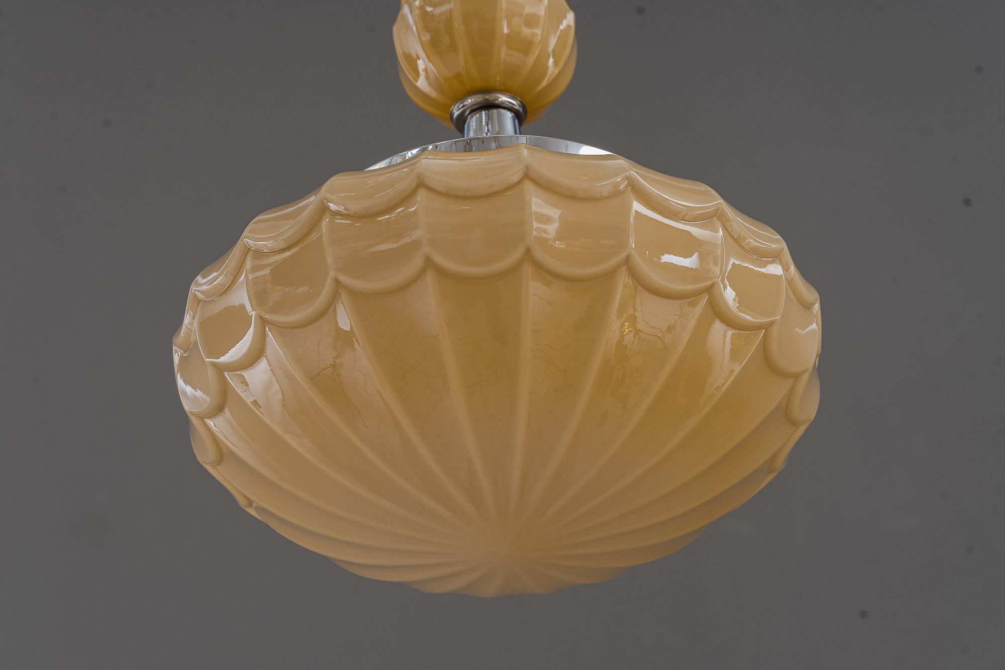 Glass Art Deco Pendant vienna around 1920s with orihinal glass ( chrome ) For Sale