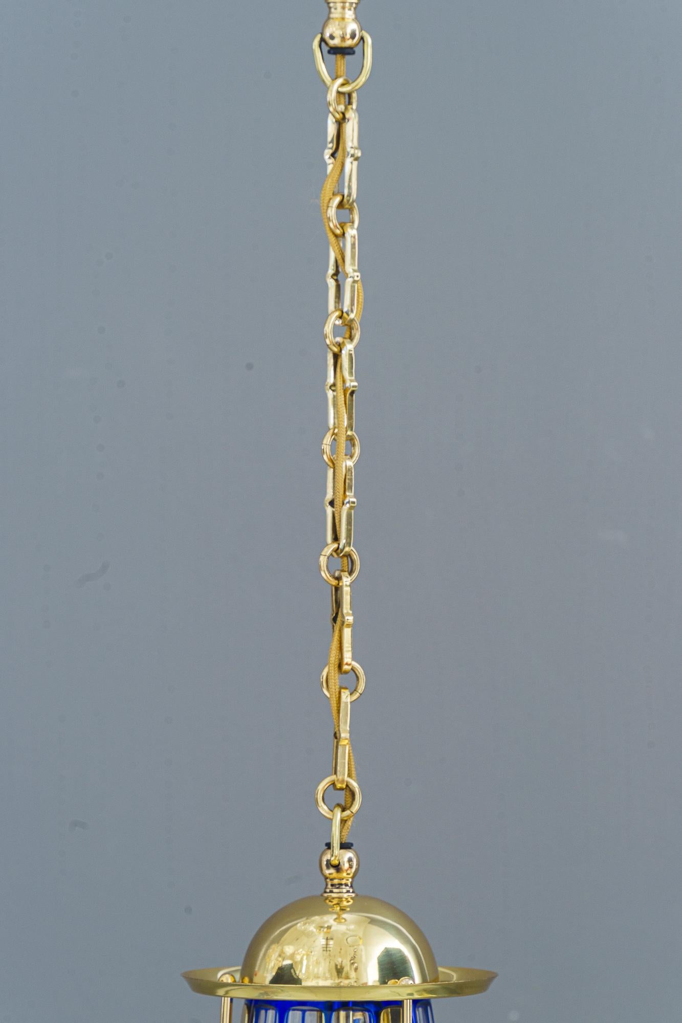 Austrian Art Deco pendant vienna with original antique cut glass shade around 1920s For Sale