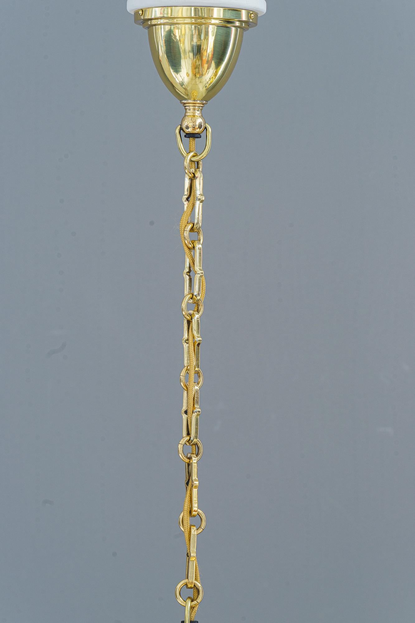 Lacquered Art Deco pendant vienna with original antique cut glass shade around 1920s